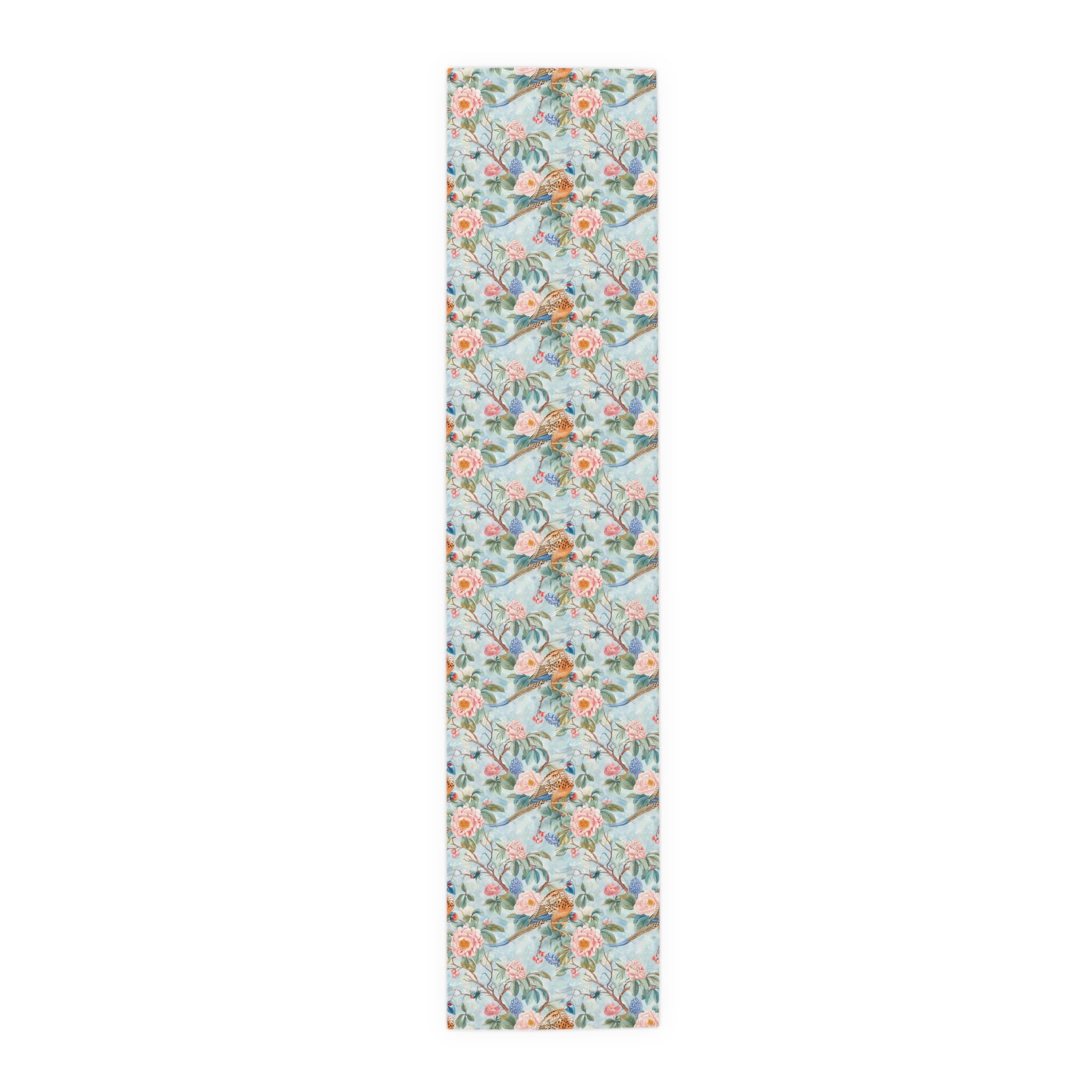 Chinoiserie Botanical Floral Table Runner - Elegant Table Linen Centerpiece for Home Decor - Mid Century Modern Gal