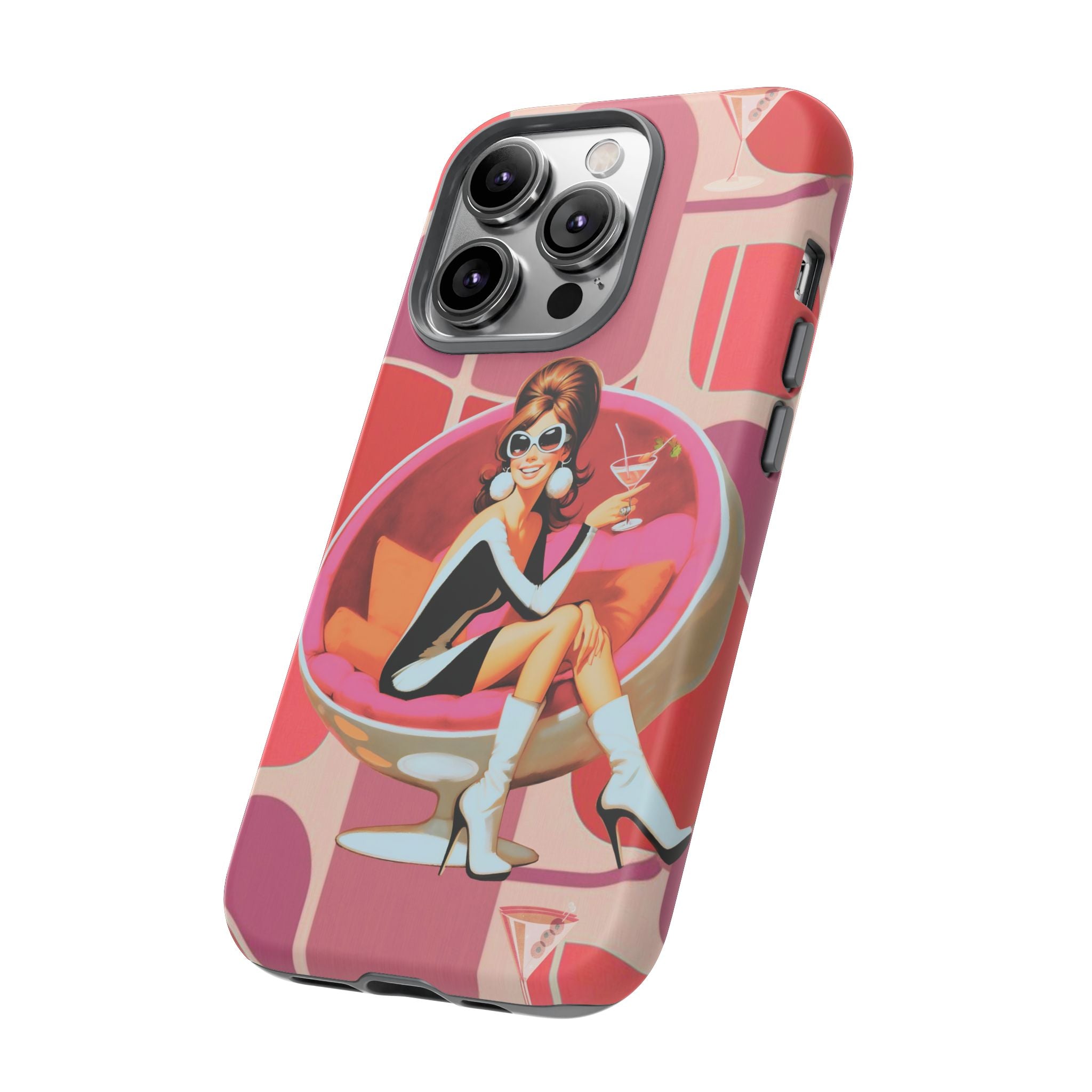 Mid Mod 60s Mod Gal, Kick Back Enjoy, Retro Chic Phone Case with Cocktail Design