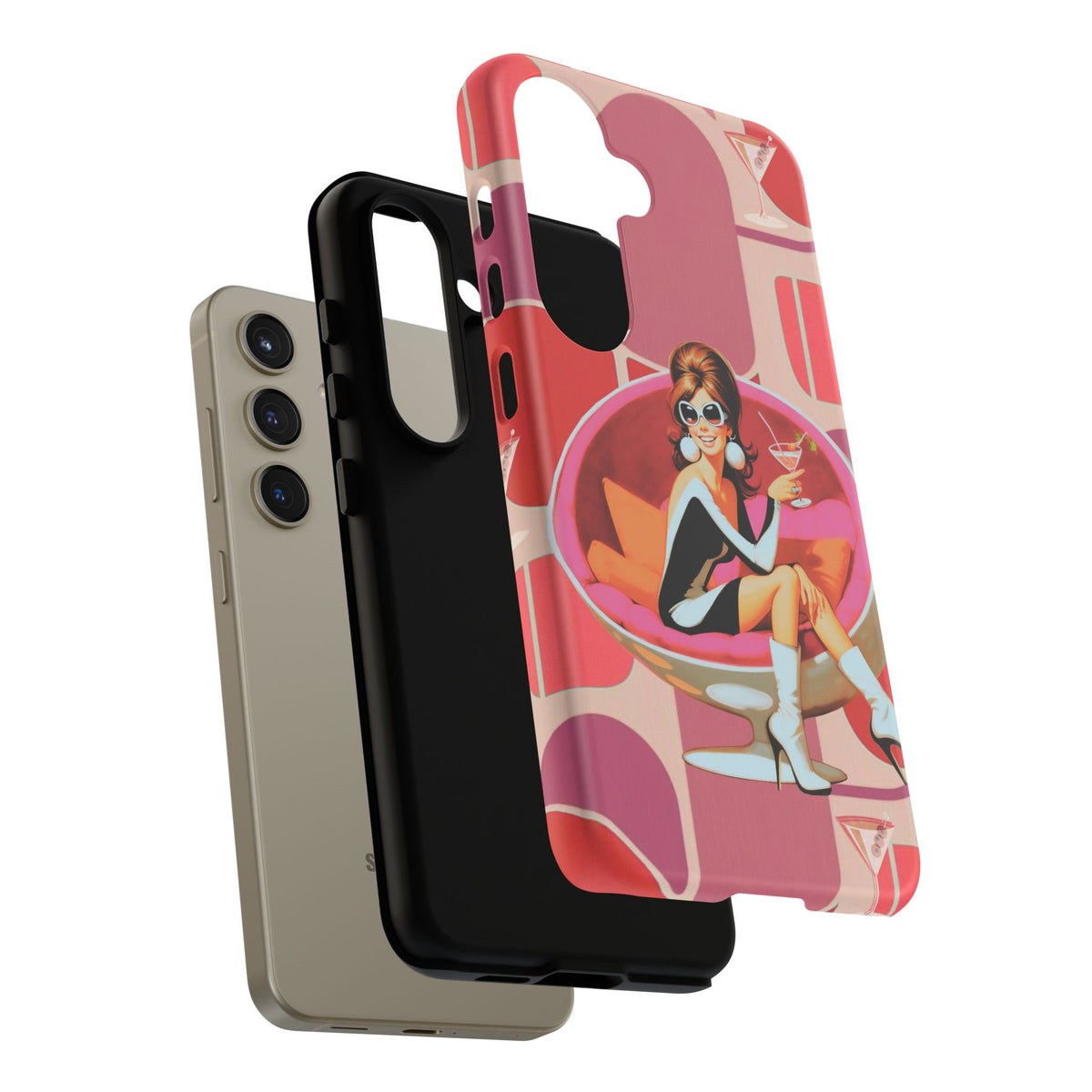 Mid Mod 60s Mod Gal, Kick Back Enjoy, Retro Chic Phone Case with Cocktail Design