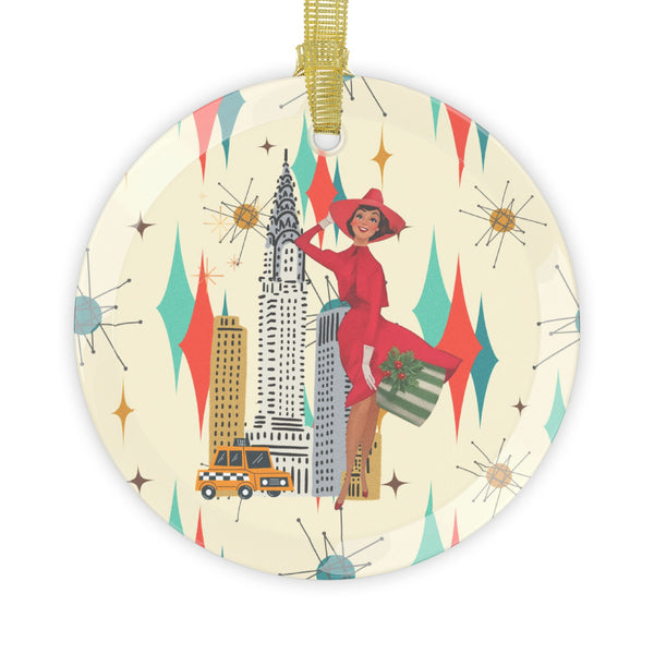 Mid Century Modern Christmas Kitsch Gal, Vintage-Inspired Glass Ornaments - Retro Cityscape Holiday Decor