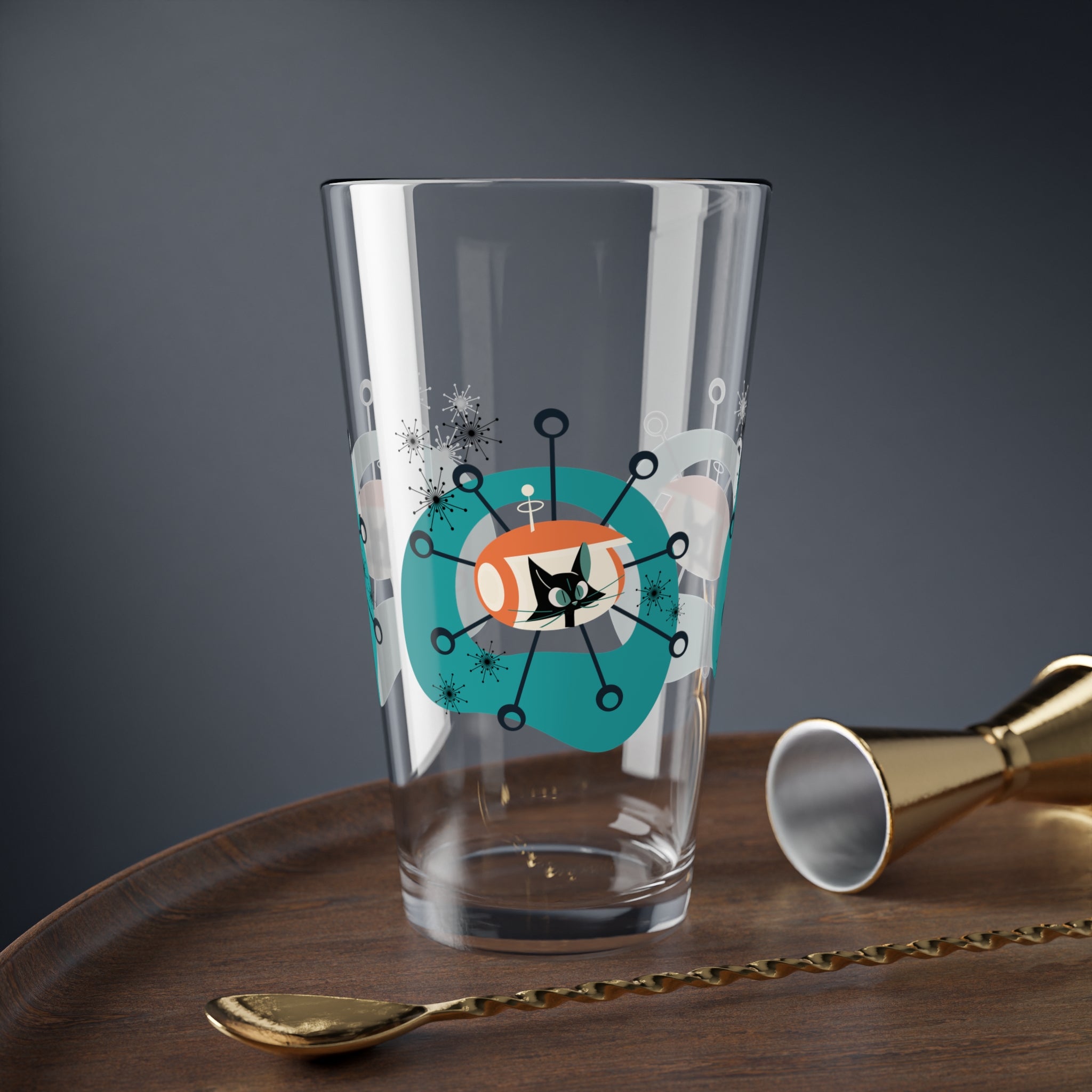 Atomic Cat Glass, Space Kittie, Kitschy Cat, Starburst Mid Century Modern Barware - Mid Century Modern Gal