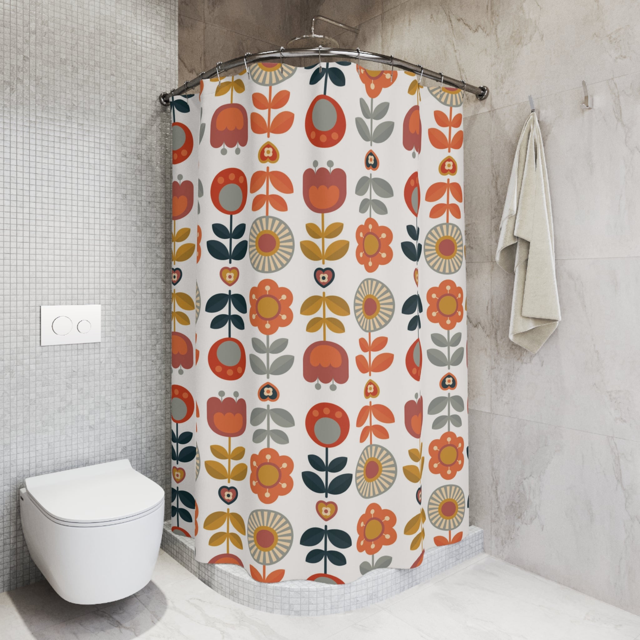 Scandinavian Modern Danish Vintage Floral Shower Curtain - Boho Home Decor for Bright and Cheerful Bathrooms - Mid Century Modern Gal