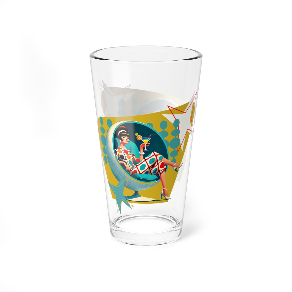 Mod 60s Groovy Gal, Mid Century Modern Retro Cocktail, Mocktail Glass - Mid Century Modern Gal