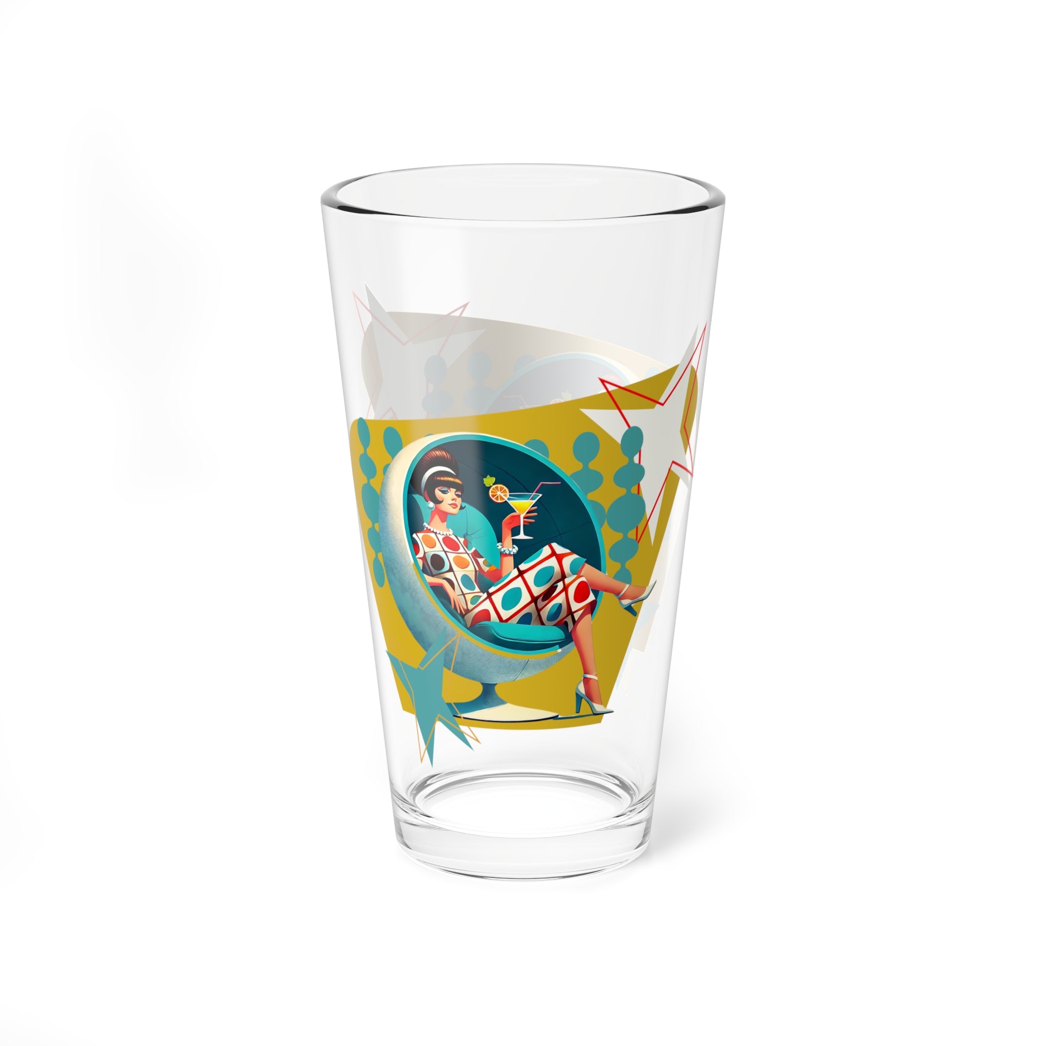 Mod 60s Groovy Gal, Mid Century Modern Retro Cocktail, Mocktail Glass - Mid Century Modern Gal