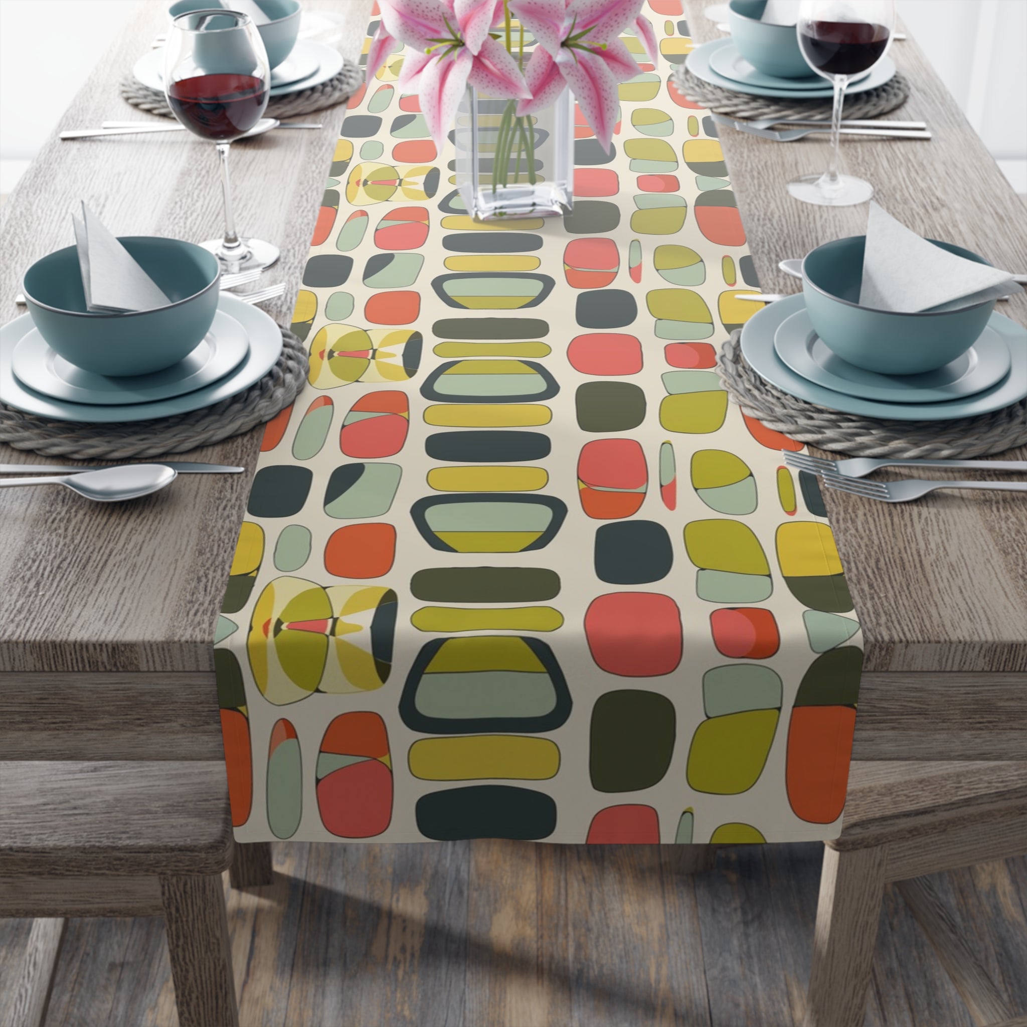 Mid Century Modern Geometric Bold Colorful MCM Table Runner - Mid Century Modern Gal
