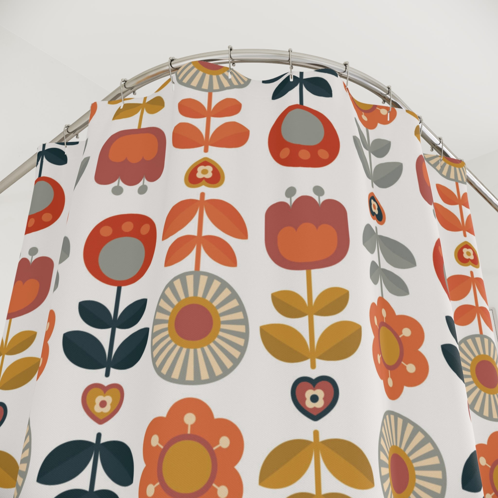 Scandinavian Modern Danish Vintage Floral Shower Curtain - Boho Home Decor for Bright and Cheerful Bathrooms - Mid Century Modern Gal