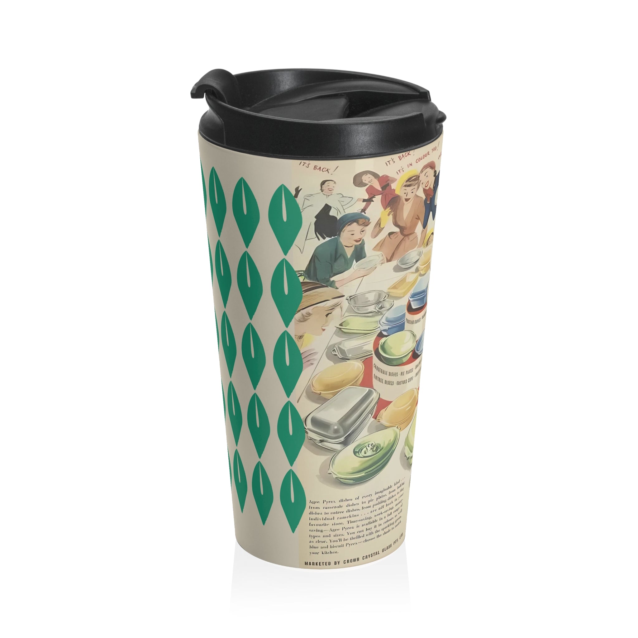Pyrex Ad Vintage-Inspired Stainless Steel Travel Mug - Eco-Friendly Coffee Cup for Home & Outdoors - Mid Century Modern Gal