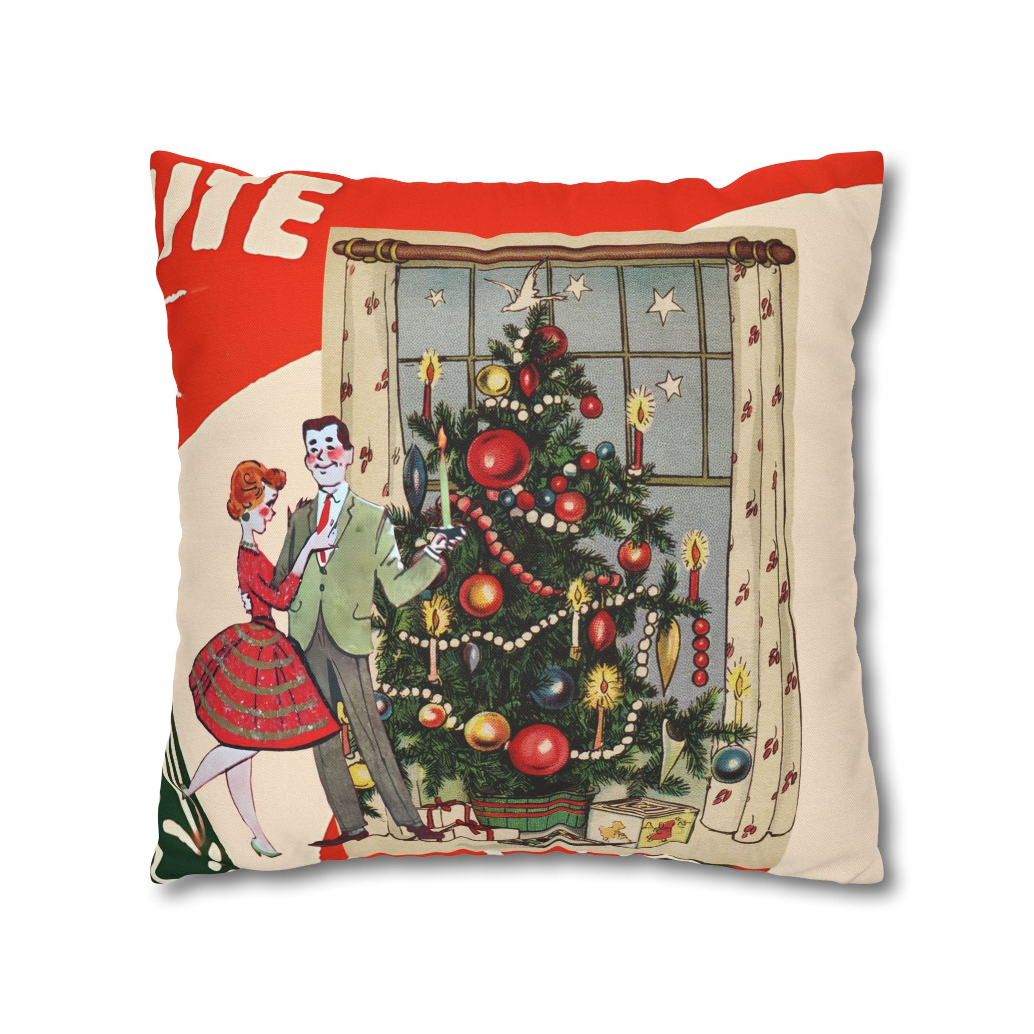 Vintage Kitschy Christmas 50s Couple, Mid Century Modern Holiday Pillow Cover - Mid Century Modern Gal