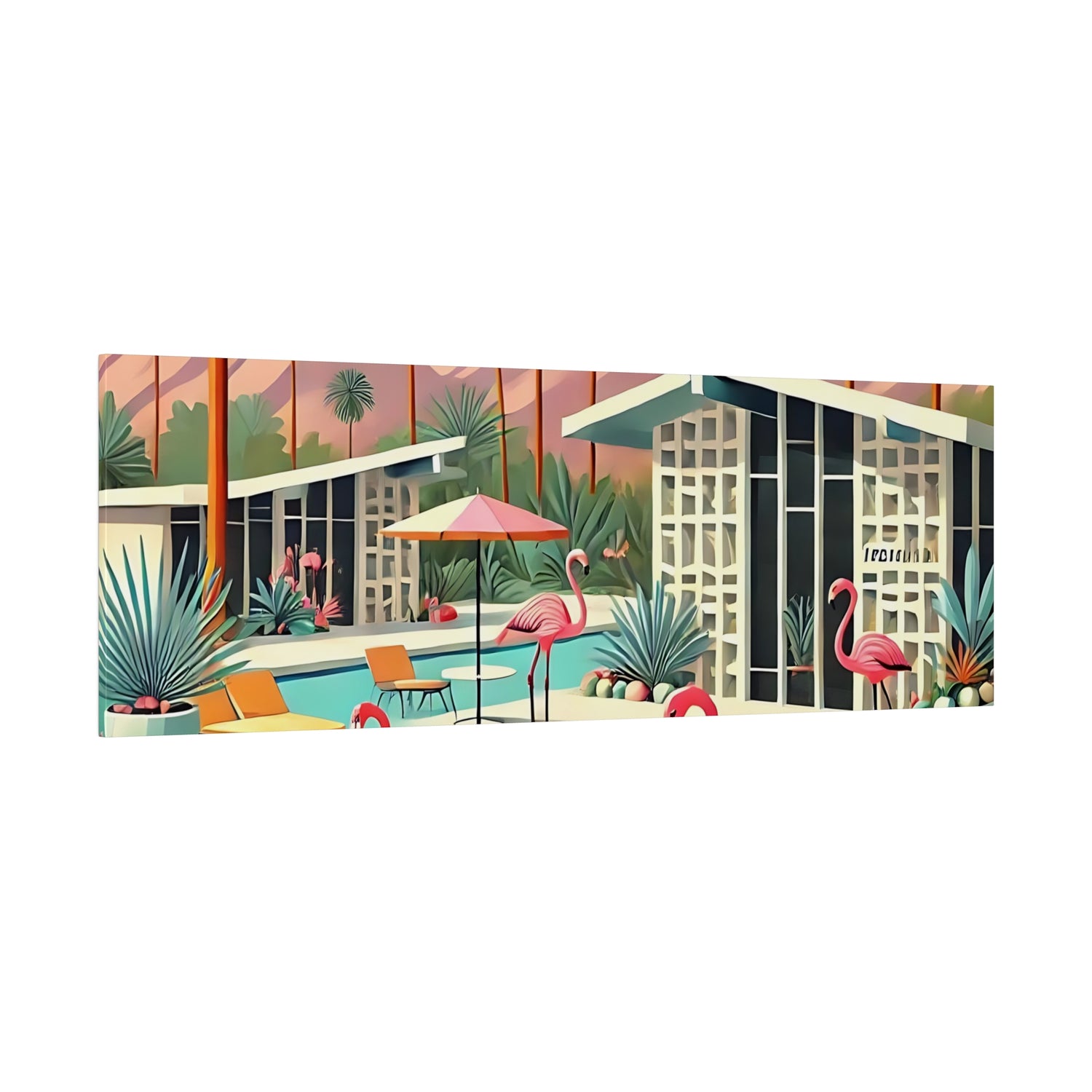 50s Mid Century Modern Wall Art, Palm Springs Flamingo Breeze Block MCM Art - Mid Century Modern Gal