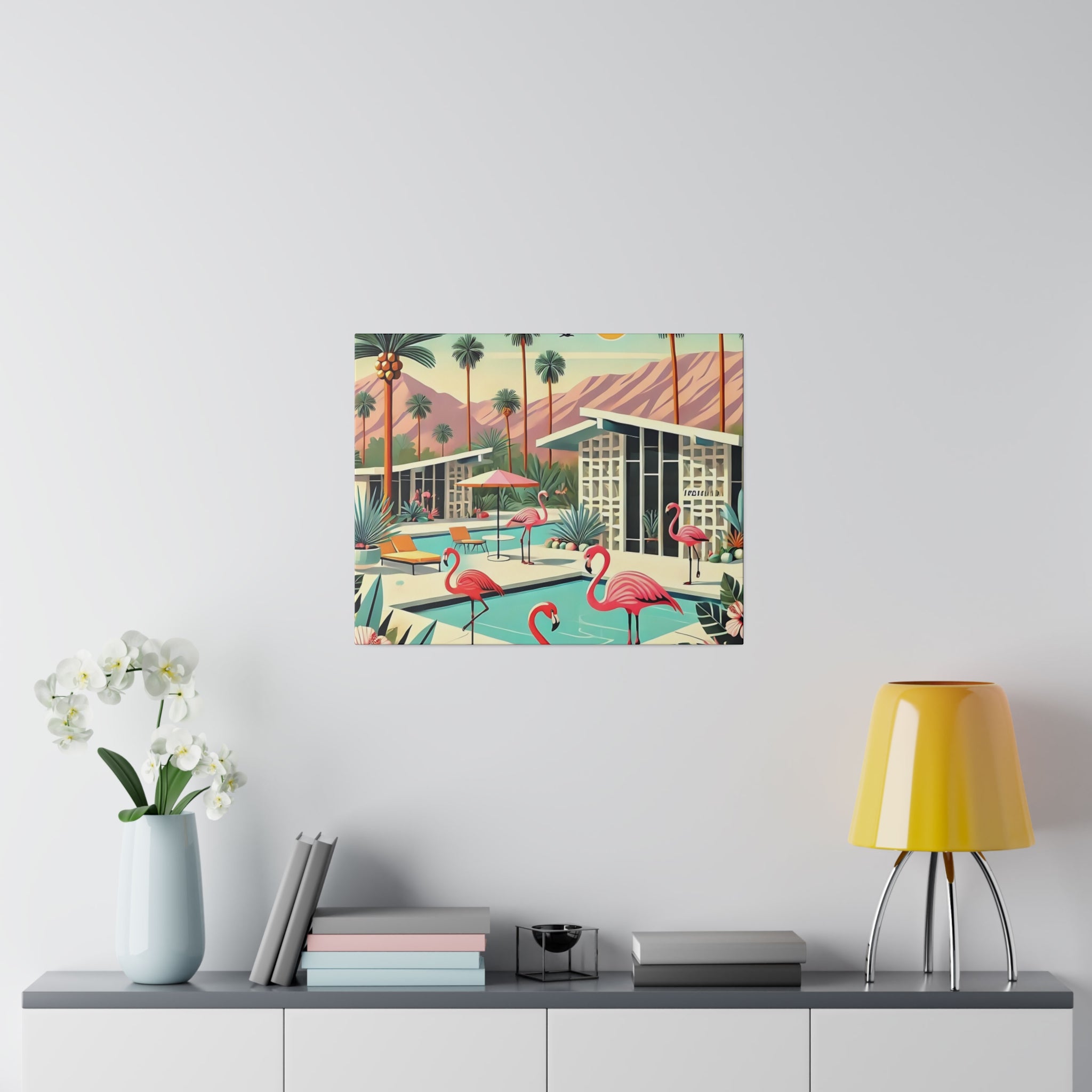 50s Mid Century Modern Wall Art, Palm Springs Flamingo Breeze Block MCM Art - Mid Century Modern Gal