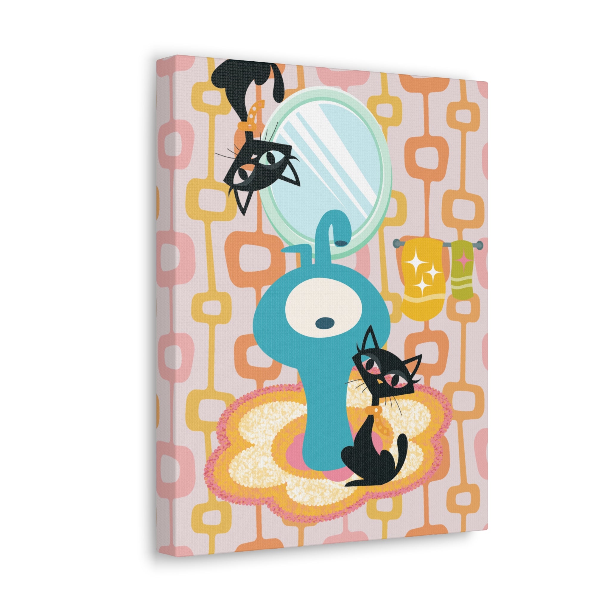 Atomic Cat Bathroom Art, Mid Century Modern Geometric, Crazy Fun Quirky Atomic Wall Art For Bathroom - Mid Century Modern Gal