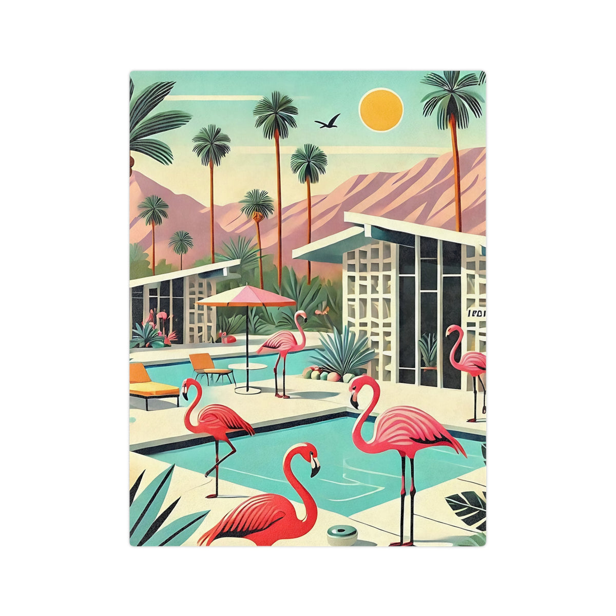 Mid Century Modern 50s Flamingo, Breeze Block, Kitschy Mod Cozy Soft Blanket - Mid Century Modern Gal