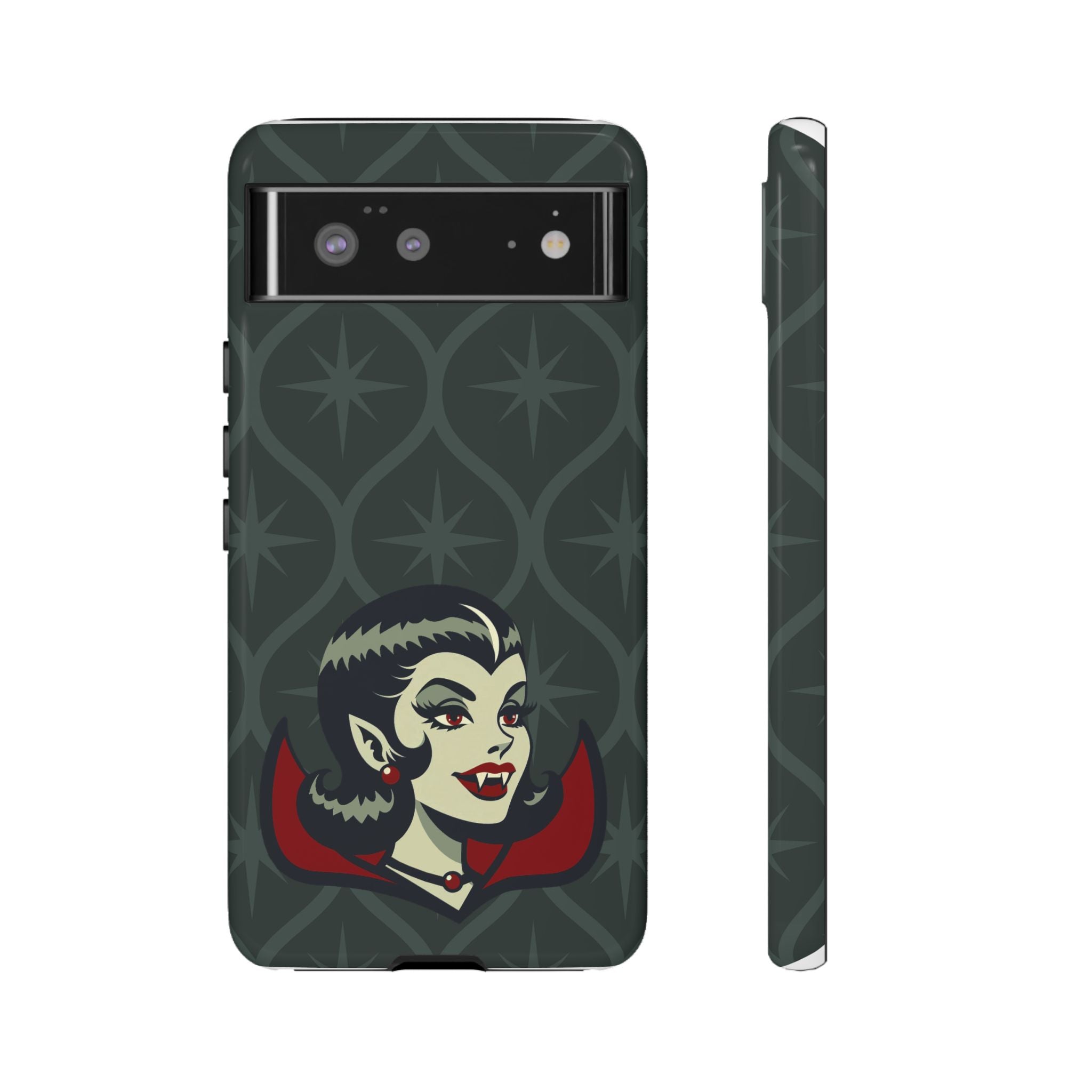Vampire Dracula Girl Halloween Goth Horror Buff MCM Green Tough Phone Case - Mid Century Modern Gal