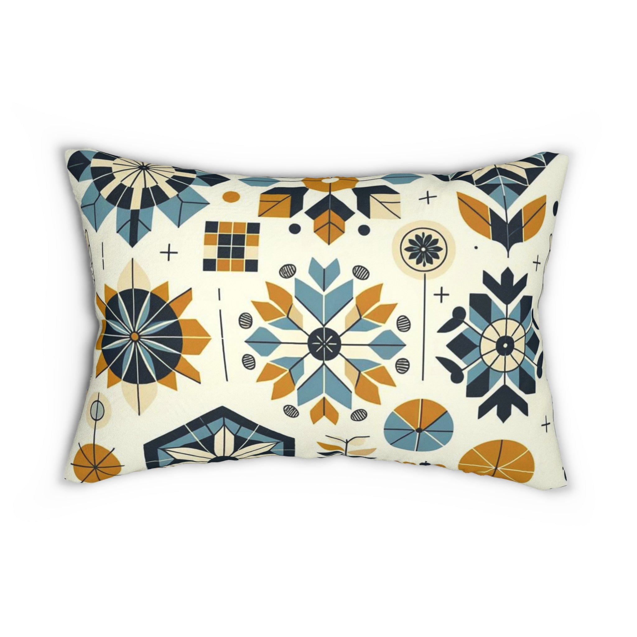 Mid Century Modern Scandinavian Designed Retro Geometric Royal Blue, Mustard Yellow, Modern Danish Norwegian, Lumbar Pillow - Mid Century Modern Gal