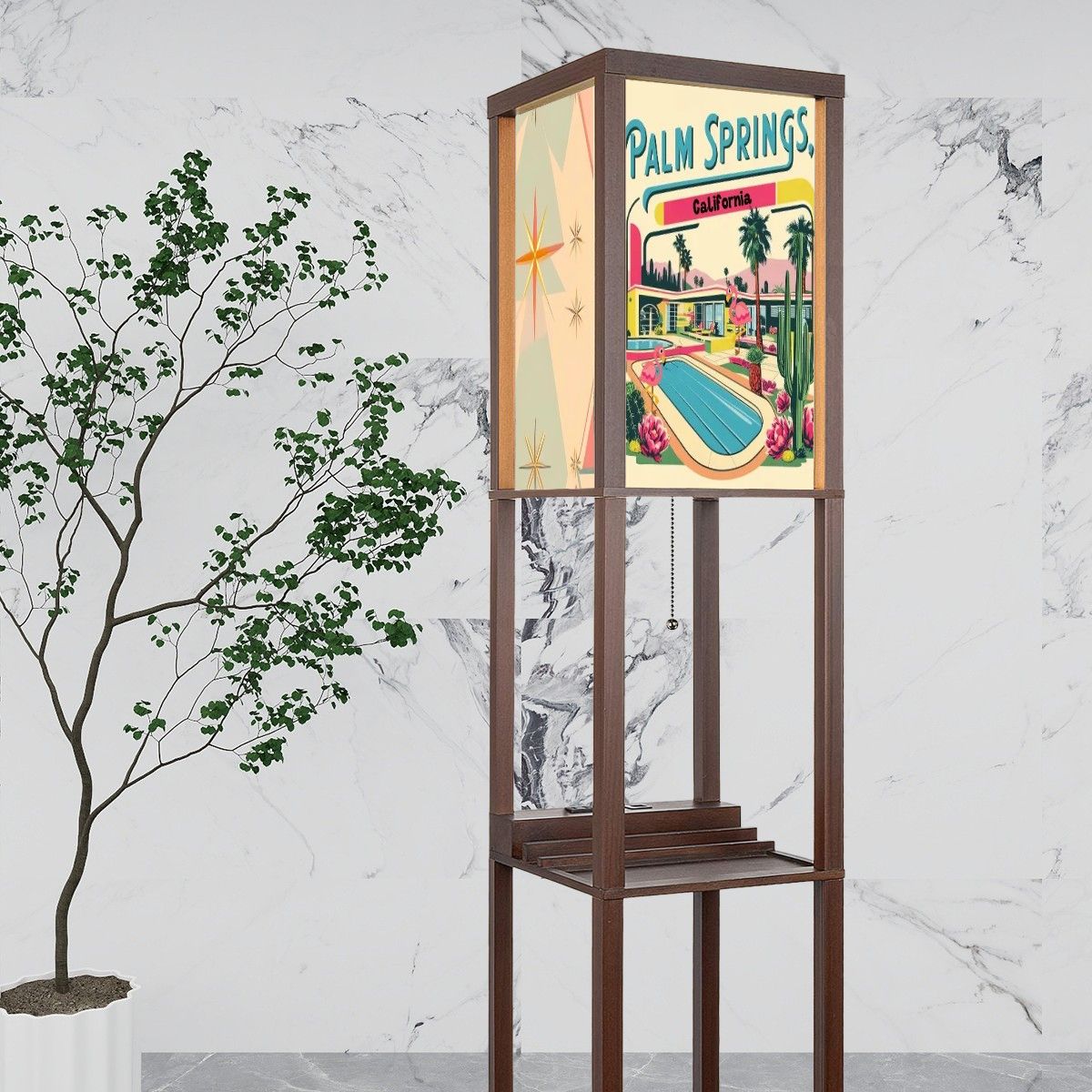 Palm Spring California Flamingo Kitsch Modern Floor Lamp with Shelves - Mid Century Modern Gal