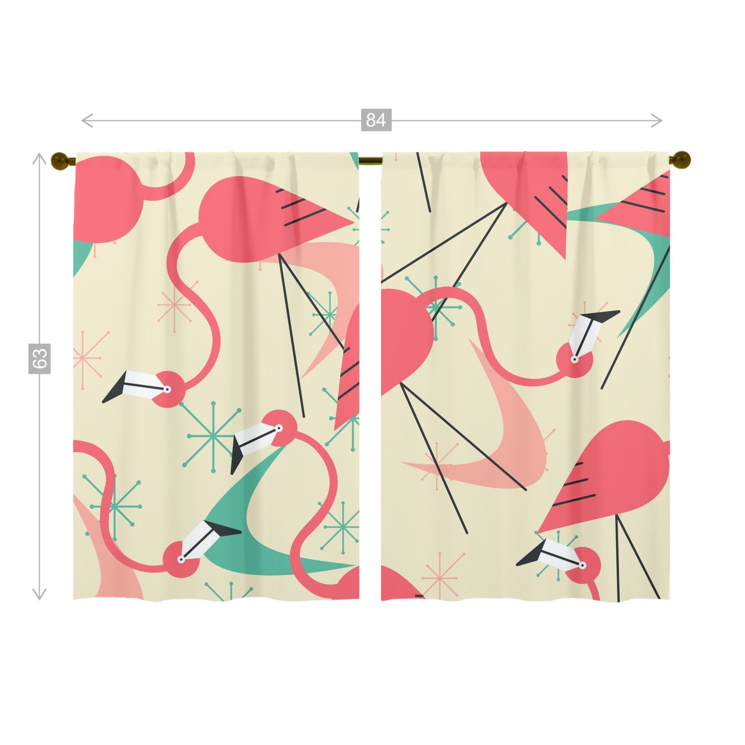 Mid Century Modern Flamingo Kitschy Fun Quirky Retro Window Curtains (two panels) - Mid Century Modern Gal