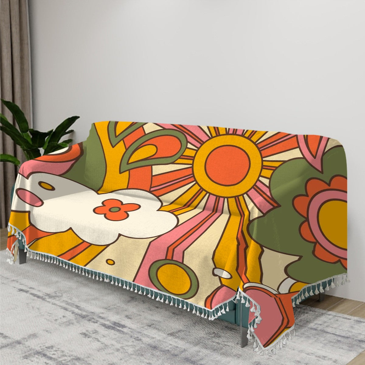 Retro Style Couch Cover, Groovy 70s Starburst, Mid Mod Couch Blanket Cover - Mid Century Modern Gal