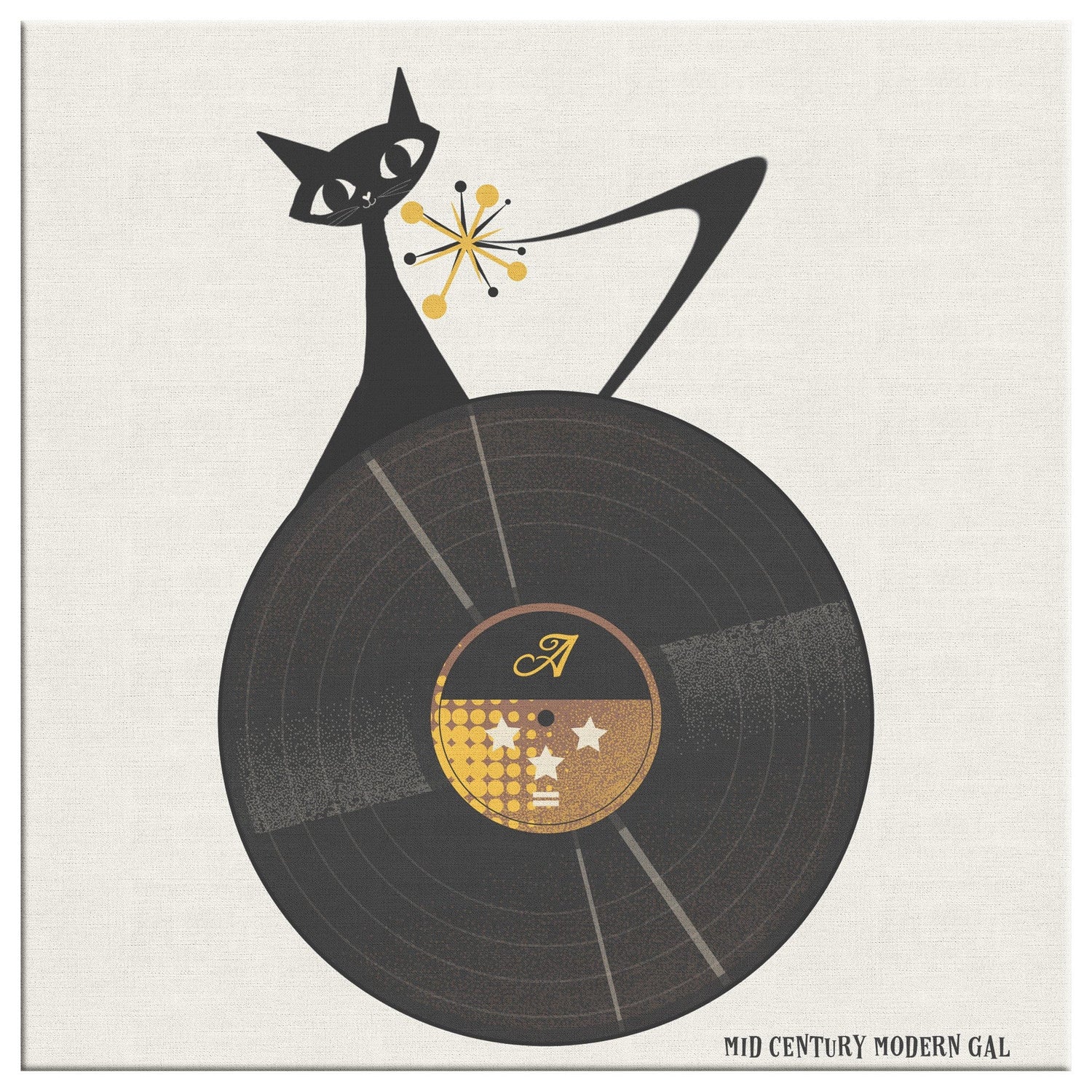 Atomic Cat, Groovy Record, Mid Century Modern Wall Art Wall Art 10x10 / .75