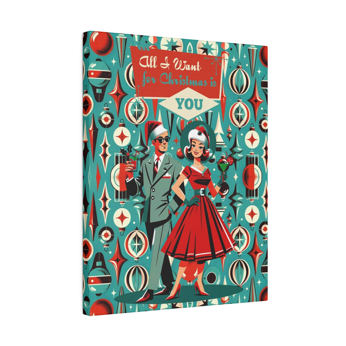 Mid Century Modern Christmas, All I Want For Christmas Is You, Atomic 50s Matte Canvas Canvas 11″ x 14″ (Vertical) / 0.75''
