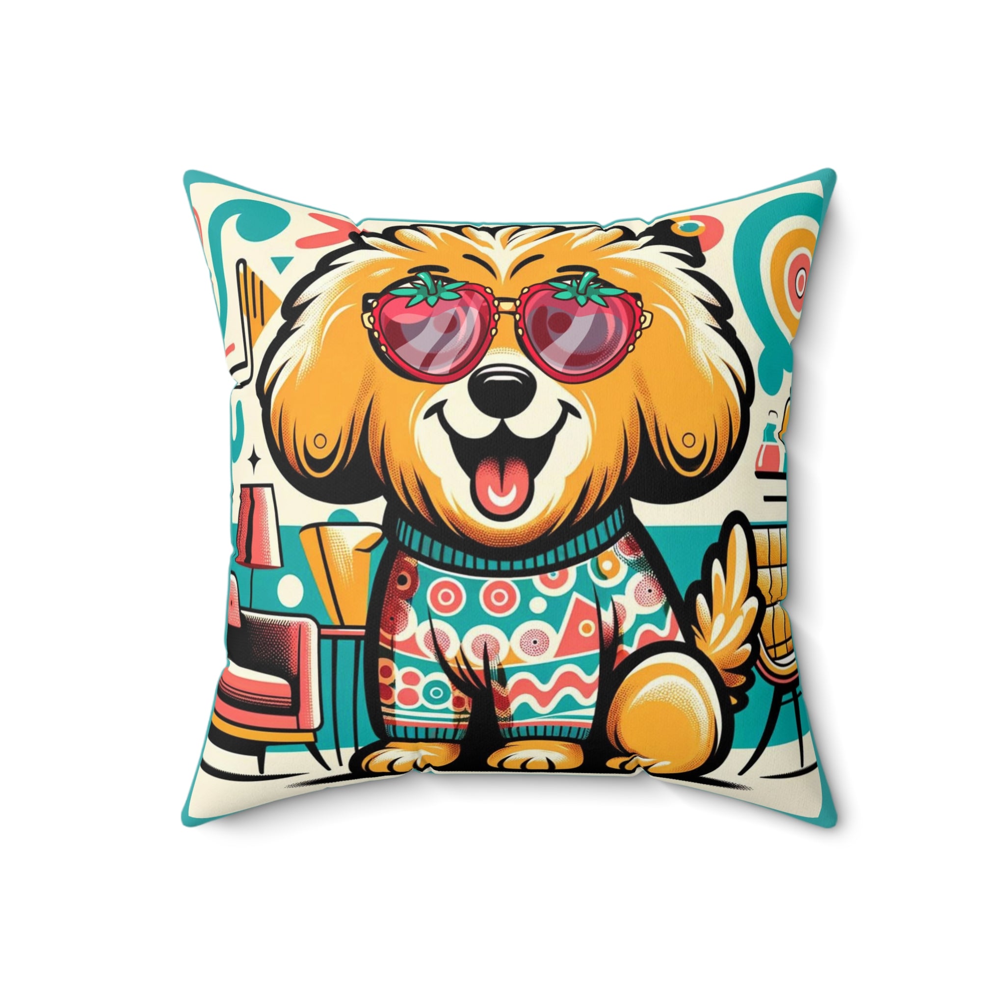 Golden Doodle Hipster Dog, Mid Century Modern Groovy Pillow And Insert - Mid Century Modern Gal