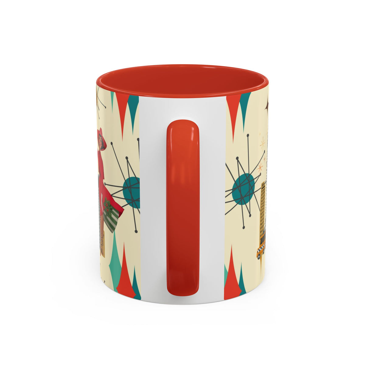 Mid Century Modern Kitschy Christmas Gal, Franciscan Starburst Diamond Retro Chic Accent Coffee Mug - Vintage Cityscape Design - Mid Century Modern Gal