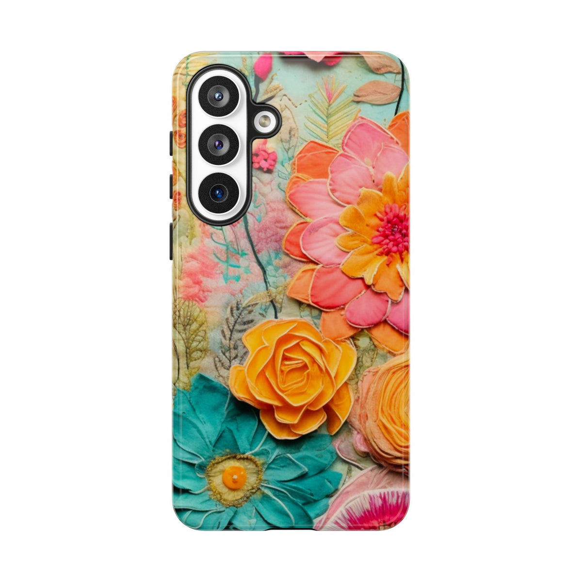 Boho Retro Floral Faux Pressed Flowers Smart Phone Tough Phone Cases