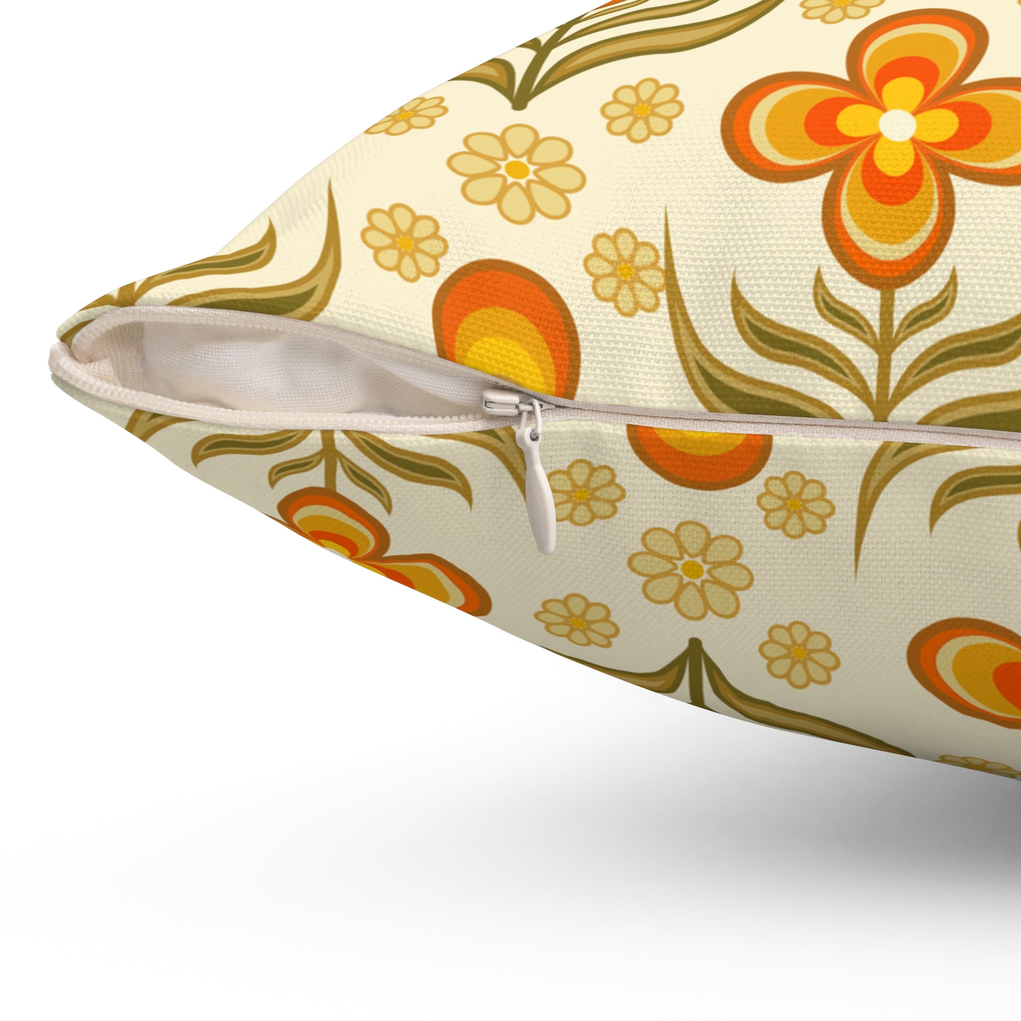 70s Retro Groovy Flower Power Floral Orange, Yellow Green Pillow And Cover - Mid Century Modern Gal