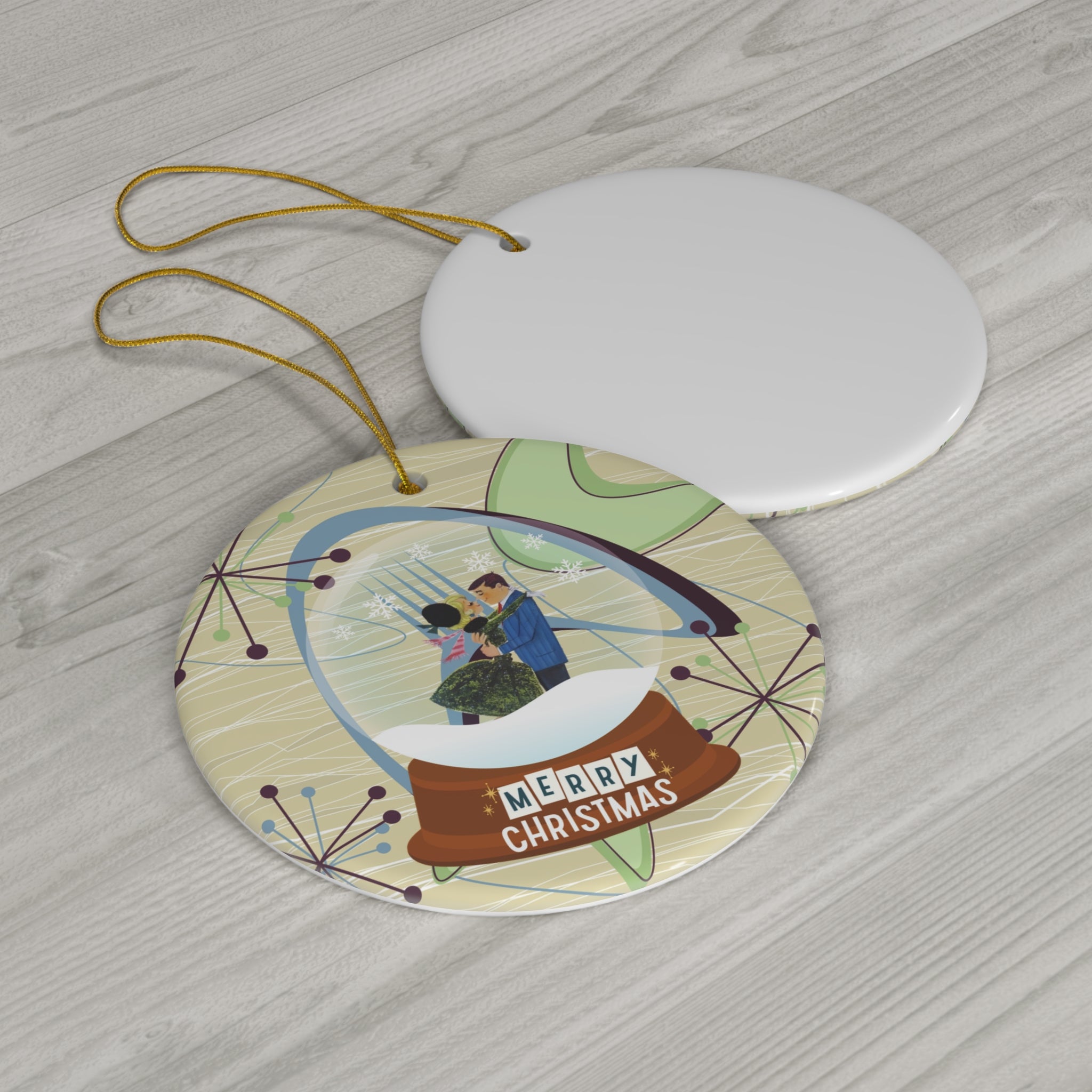 Mid Century Modern Designed Snow Globe, Kitschy Christmas Cermaic Ornament - Mid Century Modern Gal