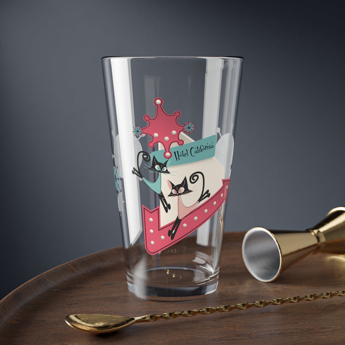 Atomic Cat Retro Glassware, Mid Century Modern Barware, Buy 3 Get One Free, Atomic 50s Drinkware Beer, Cocktail, Mocktail, Mojito Glass - Mid Century Modern Gal