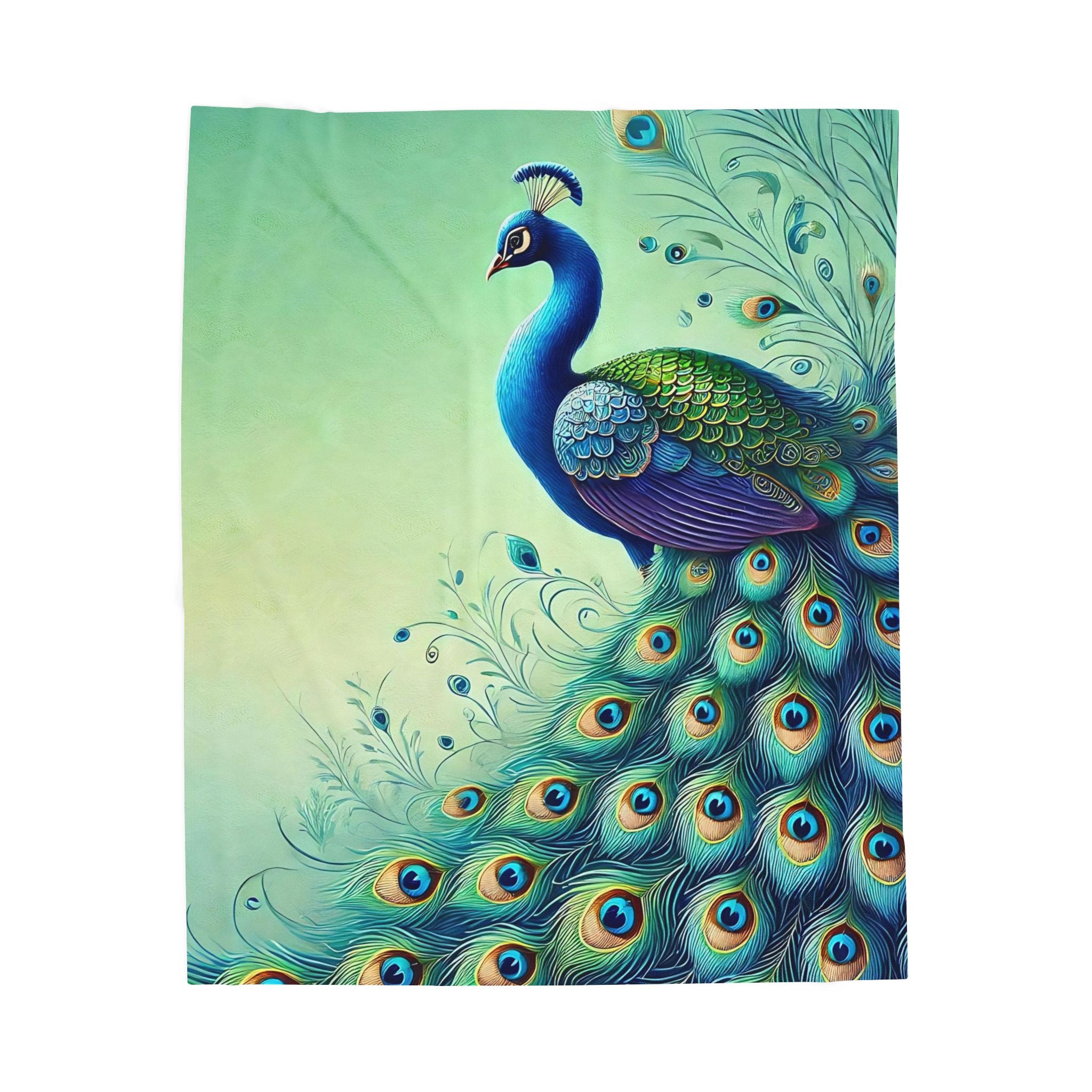 Chinoiserie Throw Blanket, Vibrant Peacock Velveteen Plush Blanket - Cozy Décor for Home and Gifts - Mid Century Modern Gal