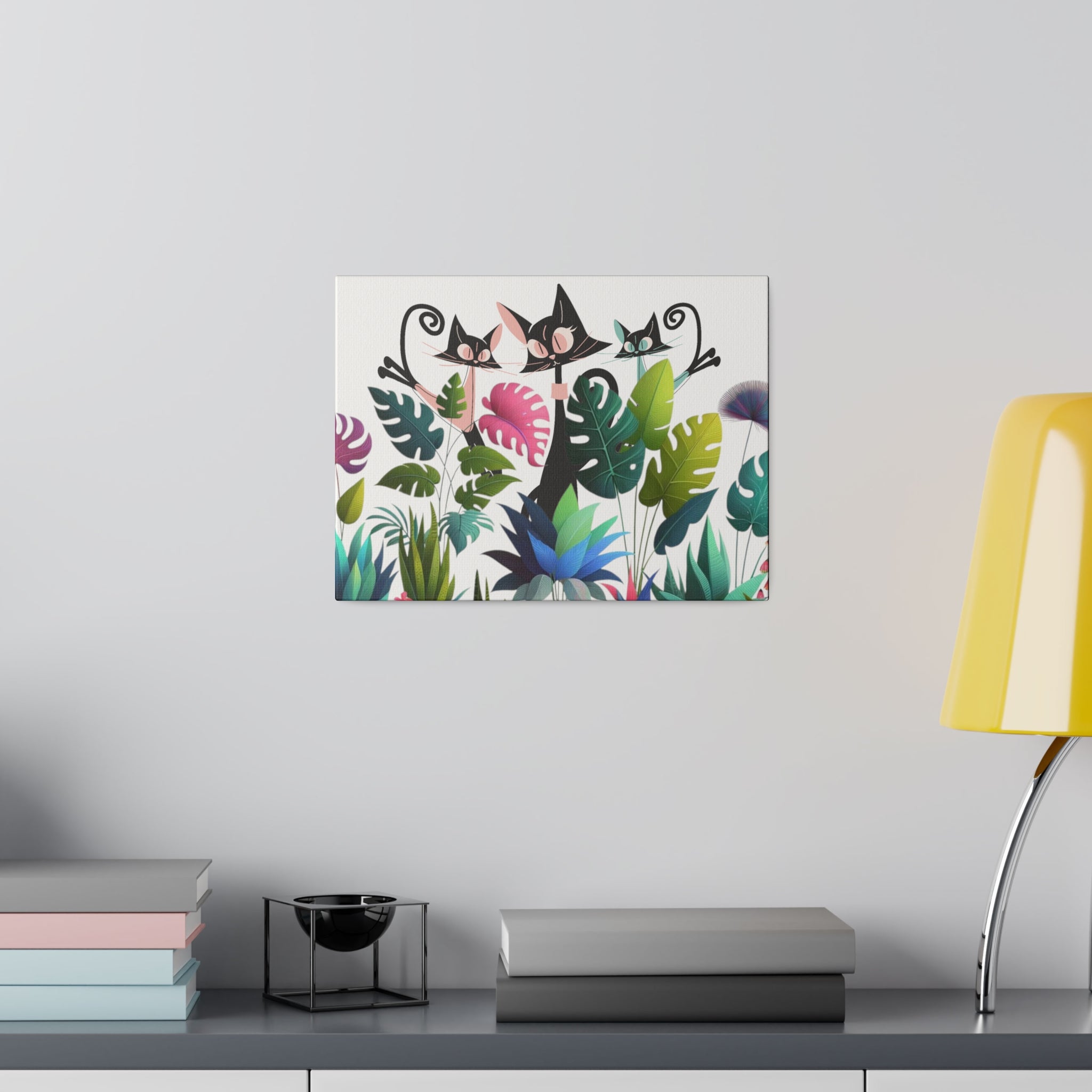 Cats And Plants, Crazy Cat Mom, Boho Plants, Funky Fun Colorful Office, Livingroom, Bedroom Atomic Cat Mid Century Modern Wall Art - Mid Century Modern Gal