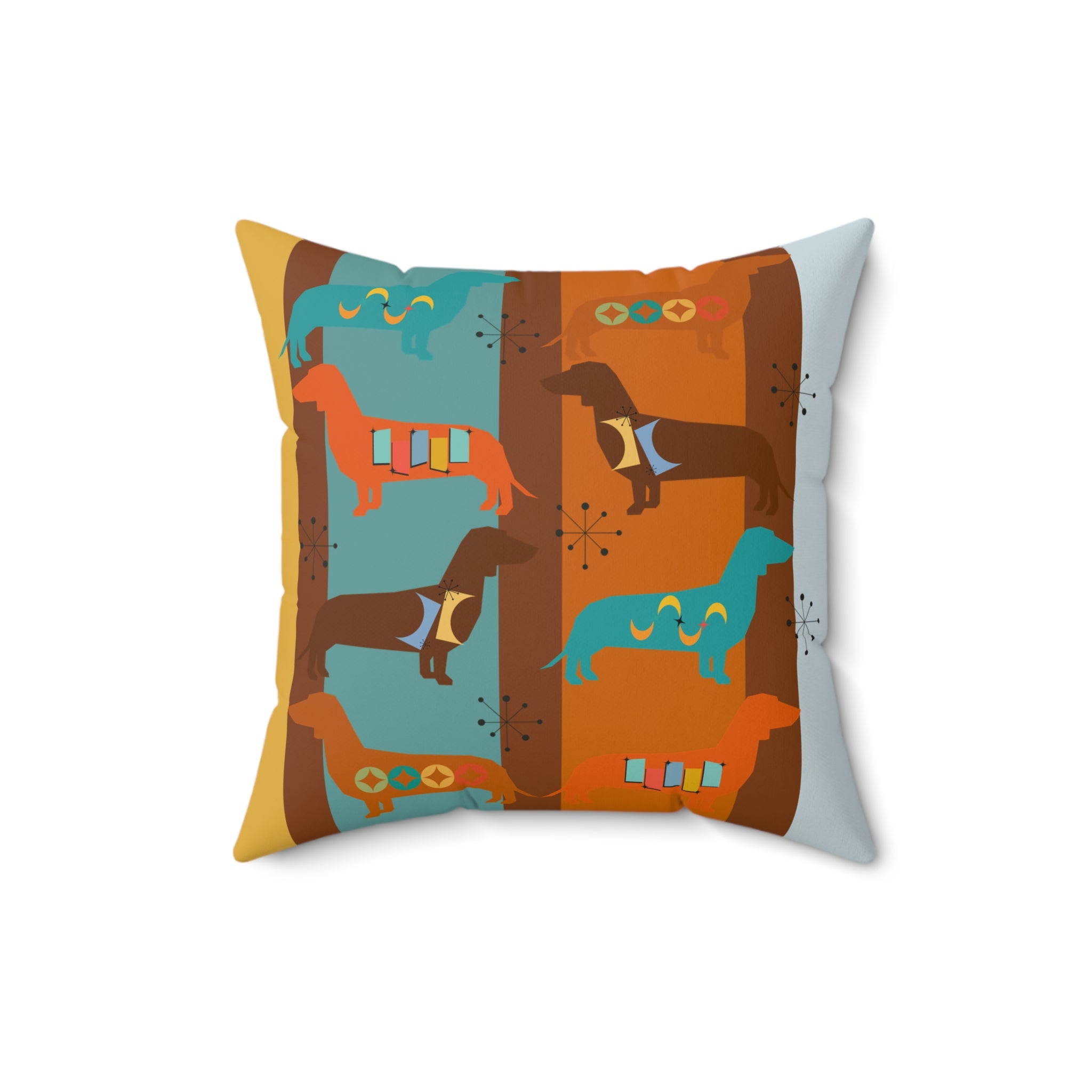 Doxie Dog, Dachshund Lover, Retro Colorful Dog-Themed Square Pillow - Cozy Home Decor - Mid Century Modern Gal