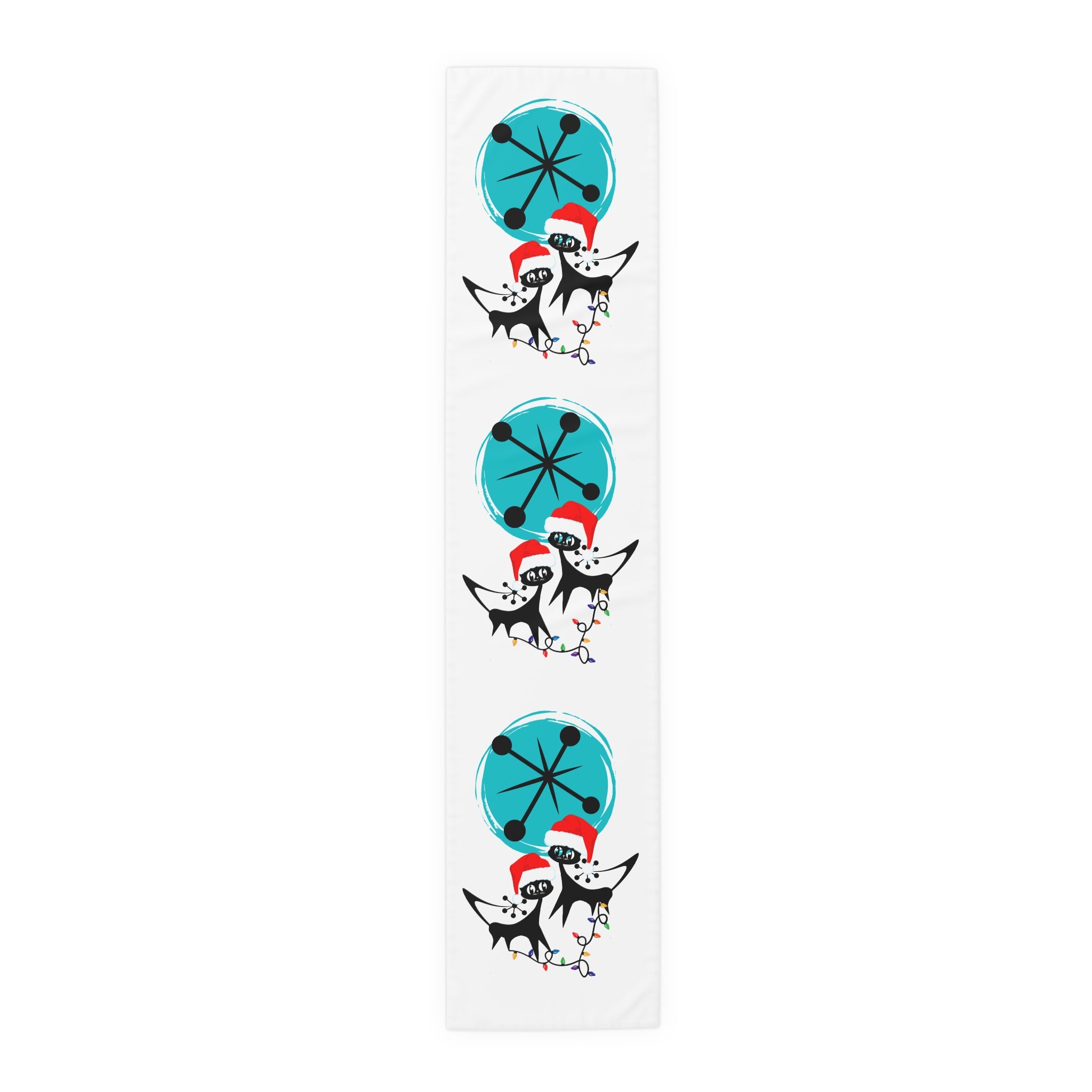 Atomic Cat Retro Christmas Mid Century Modern White MCM Designs Table Runner - Mid Century Modern Gal