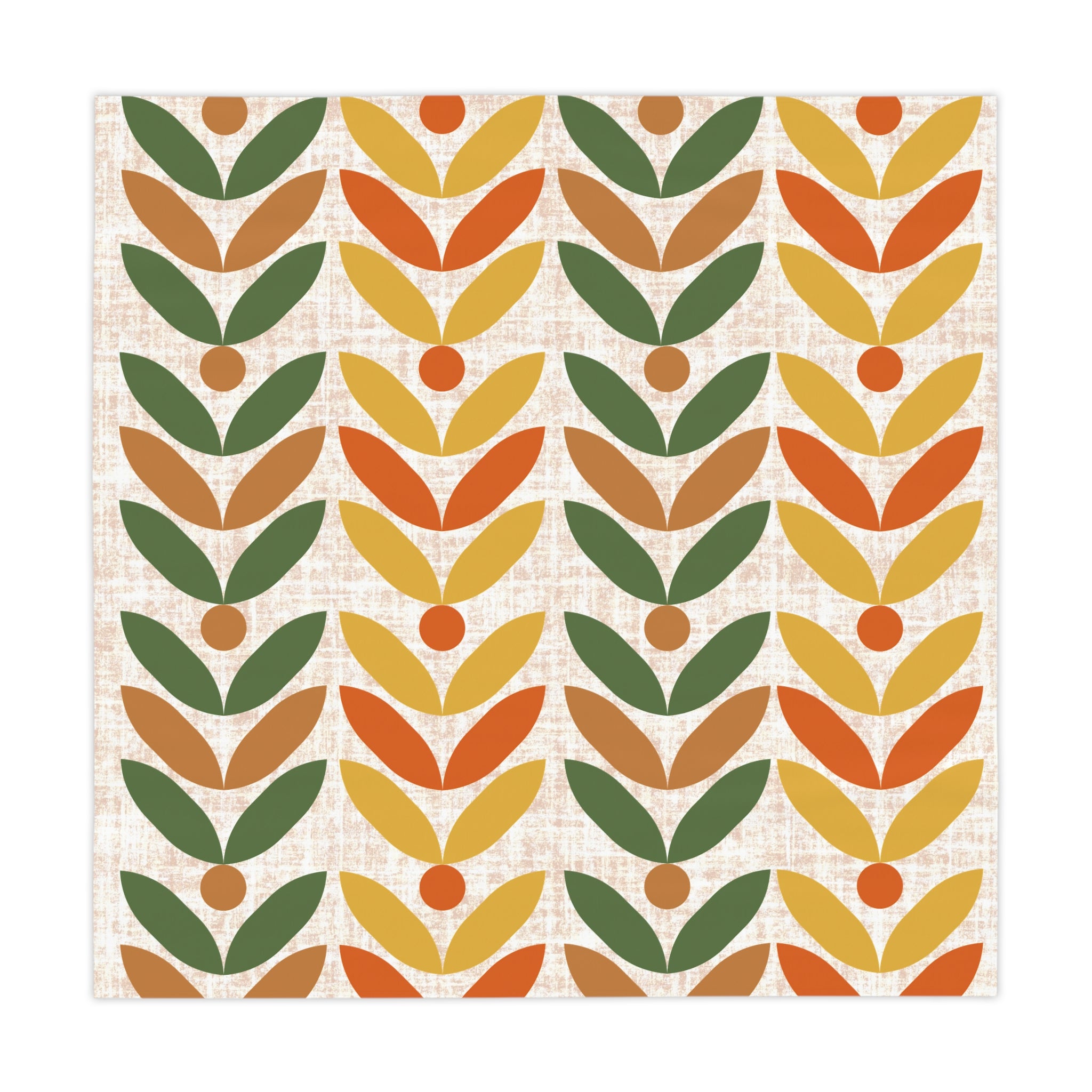 Retro Modern Danish Scandinavian Floral Orange, Yellow, Camel Brown And Floral Design for Dining Room Decor - Mid Century Modern Gal