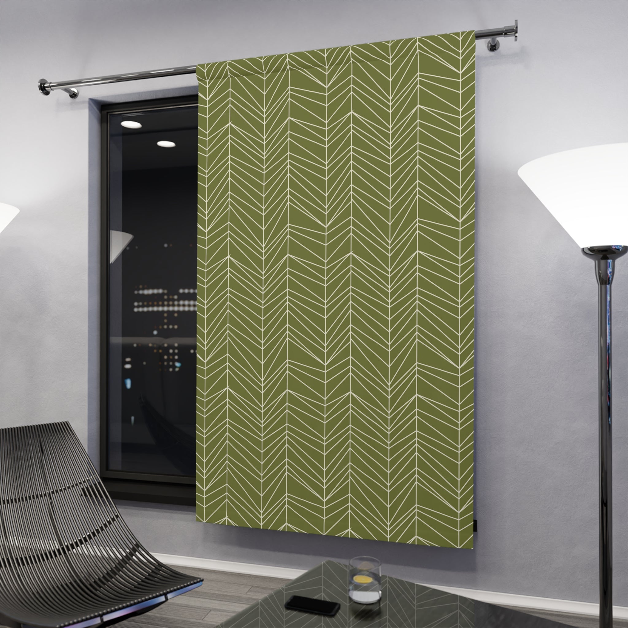Mid Century Modern TIKI Grass Green Mod Window Curtain - Mid Century Modern Gal