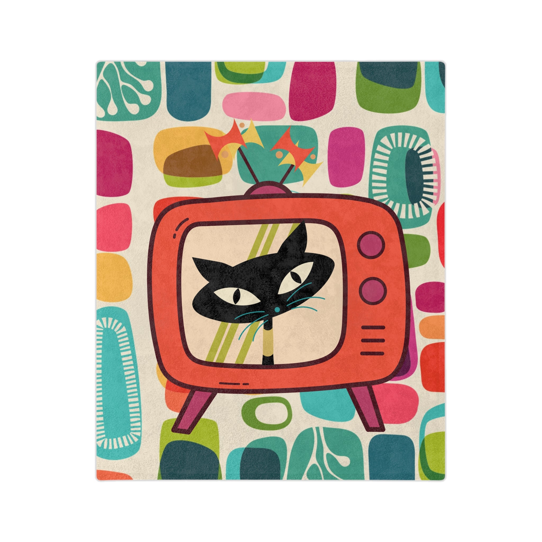 Mid Century Modern Amoeba Designed Atomic Cat Retro Mod Velveteen Microfiber Blanket - Mid Century Modern Gal