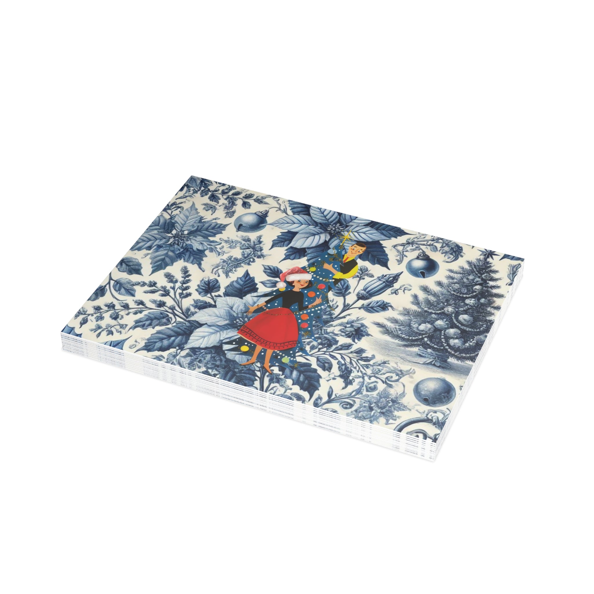 Holiday Blue Toile, Kitschy 50s Holiday Greeting Postcard Bundles - Mid Century Modern Gal