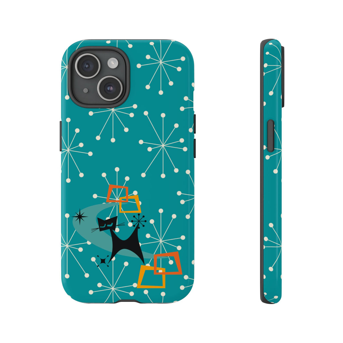 Atomic Space Cat, Starburst Blue, Retro Groovy Smart Phone Tough Phone Cases