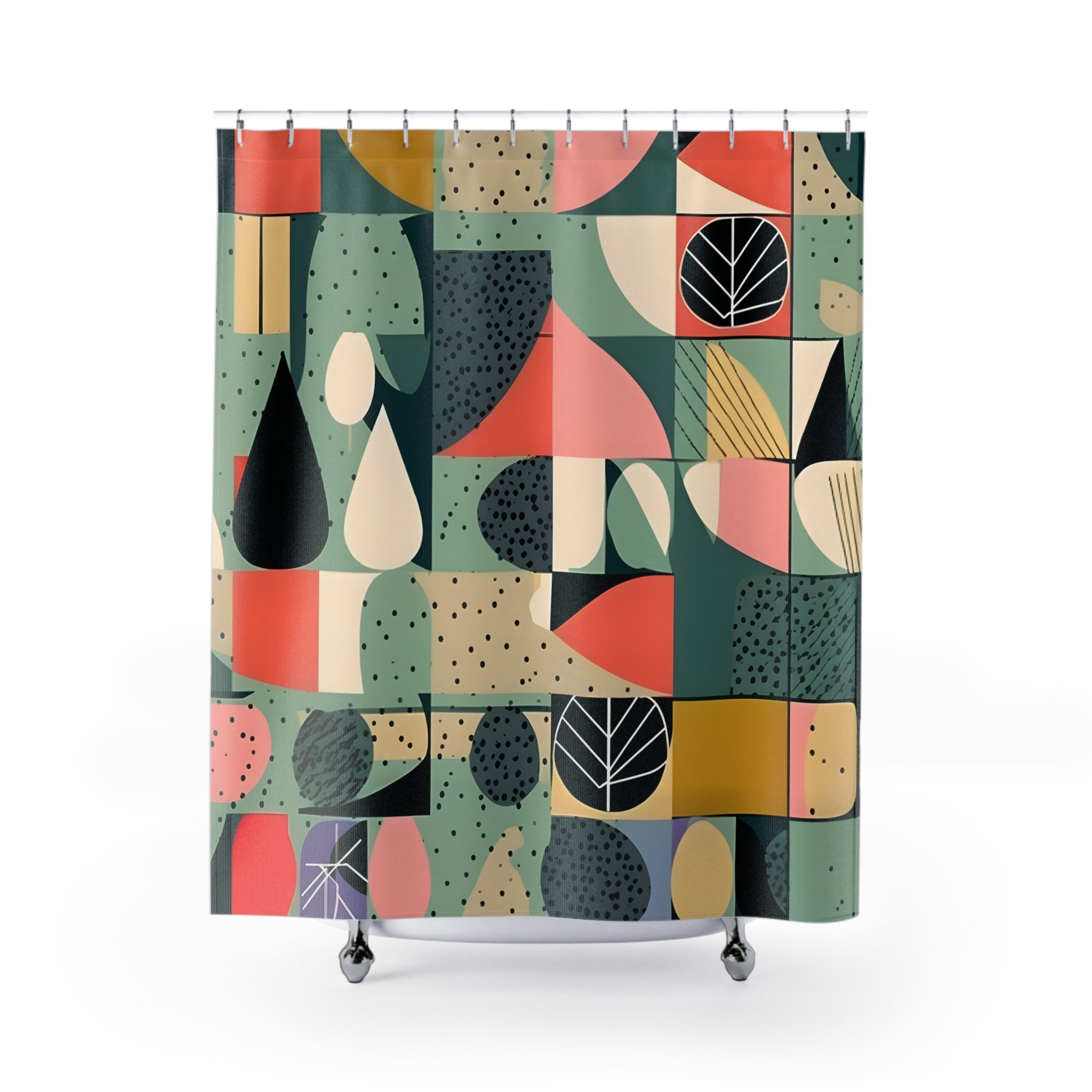 Scandinavian Designed Modernist Mid Century Modern Geometric Abstract, Florals, Colorful Retro Shower Curtain - Mid Century Modern Gal
