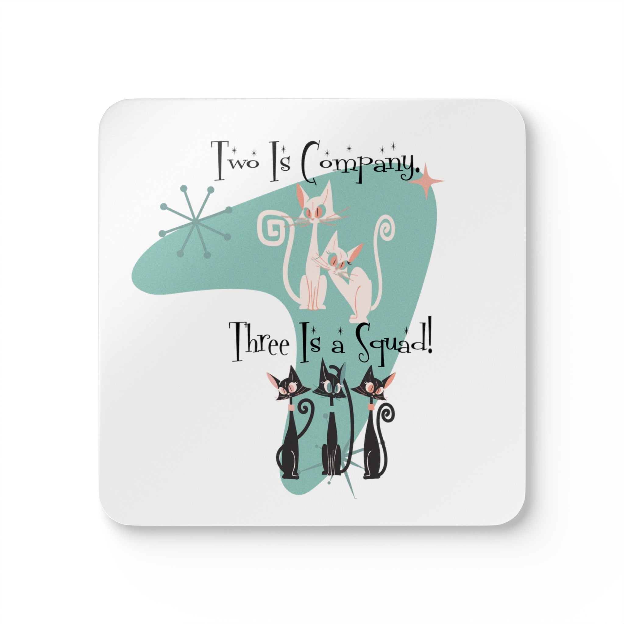 Atomic Cat Coasters For Co-worker gift, Besties Corkwood Coaster Set - Mid Century Modern Gal