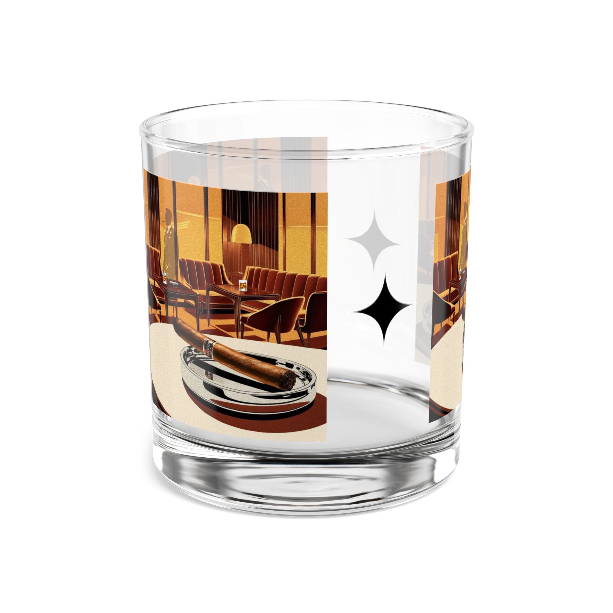 Modern Dude Bourbon Cigar Lounge Vintage-Inspired Rocks Glass 10oz - Perfect for Home Bars and Gift Giving - Mid Century Modern Gal