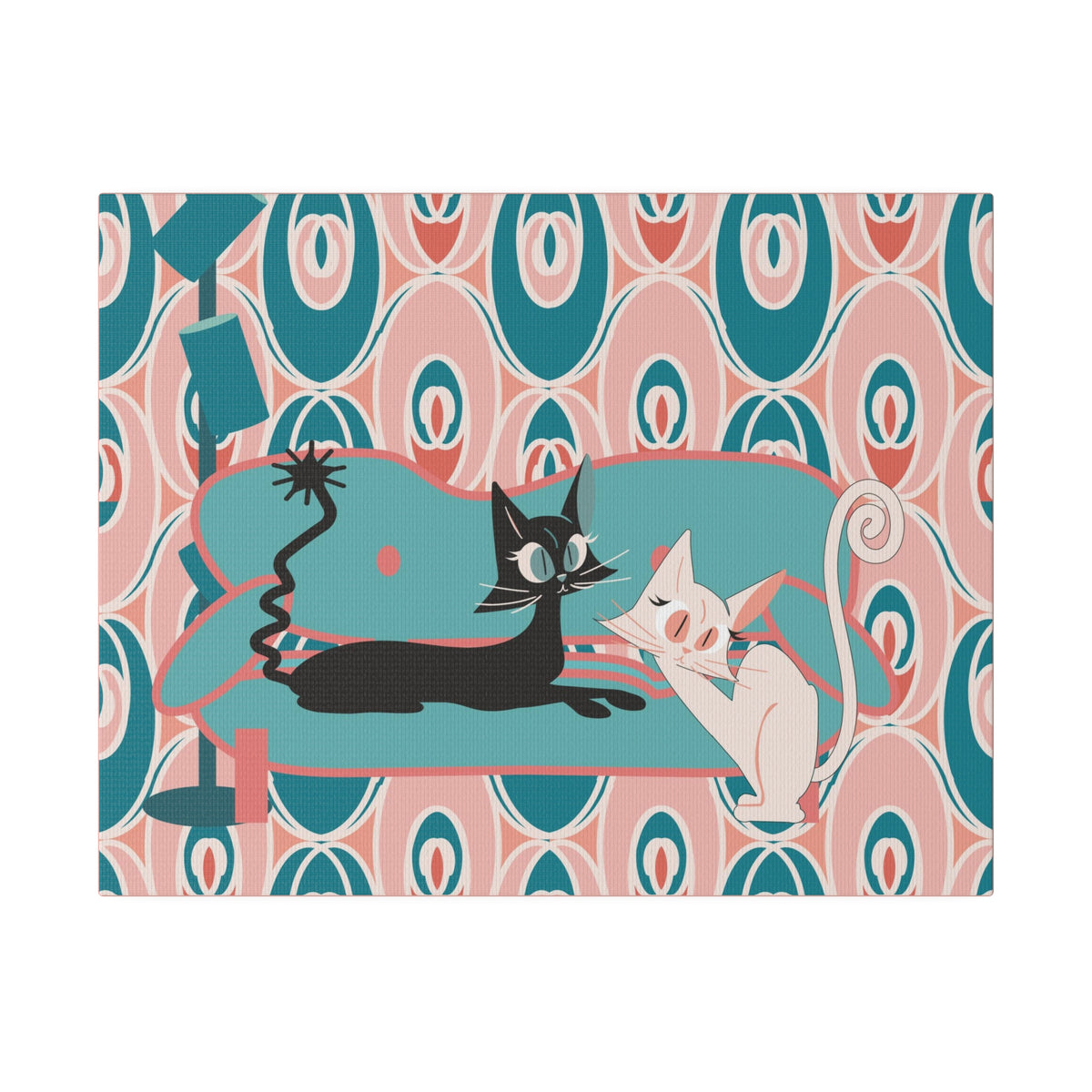 Atomic Cat Wall Art, Teak, Pink, Mid Century Modern Wall Art - Mid Century Modern Gal