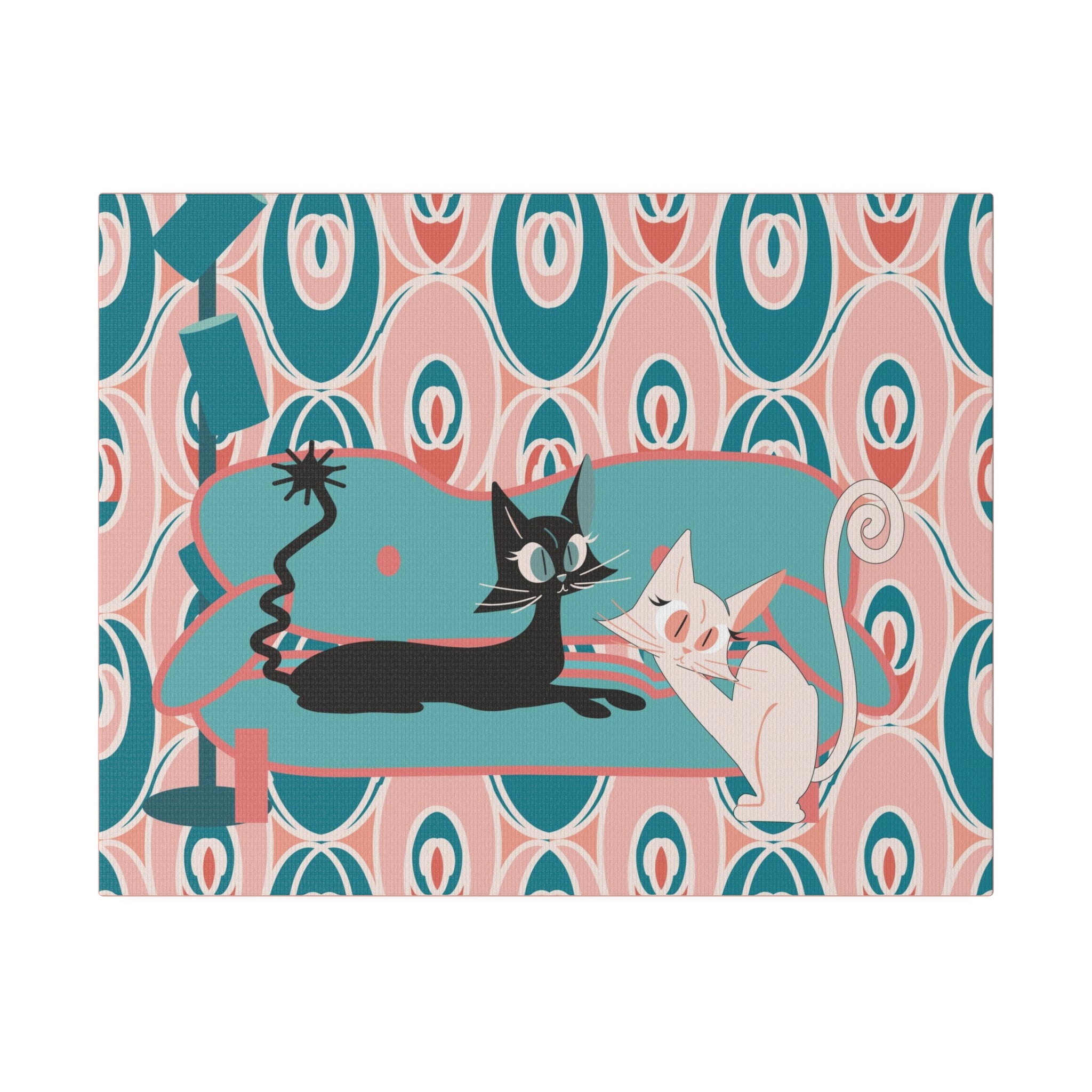 Atomic Cat Wall Art, Teak, Pink, Mid Century Modern Wall Art - Mid Century Modern Gal