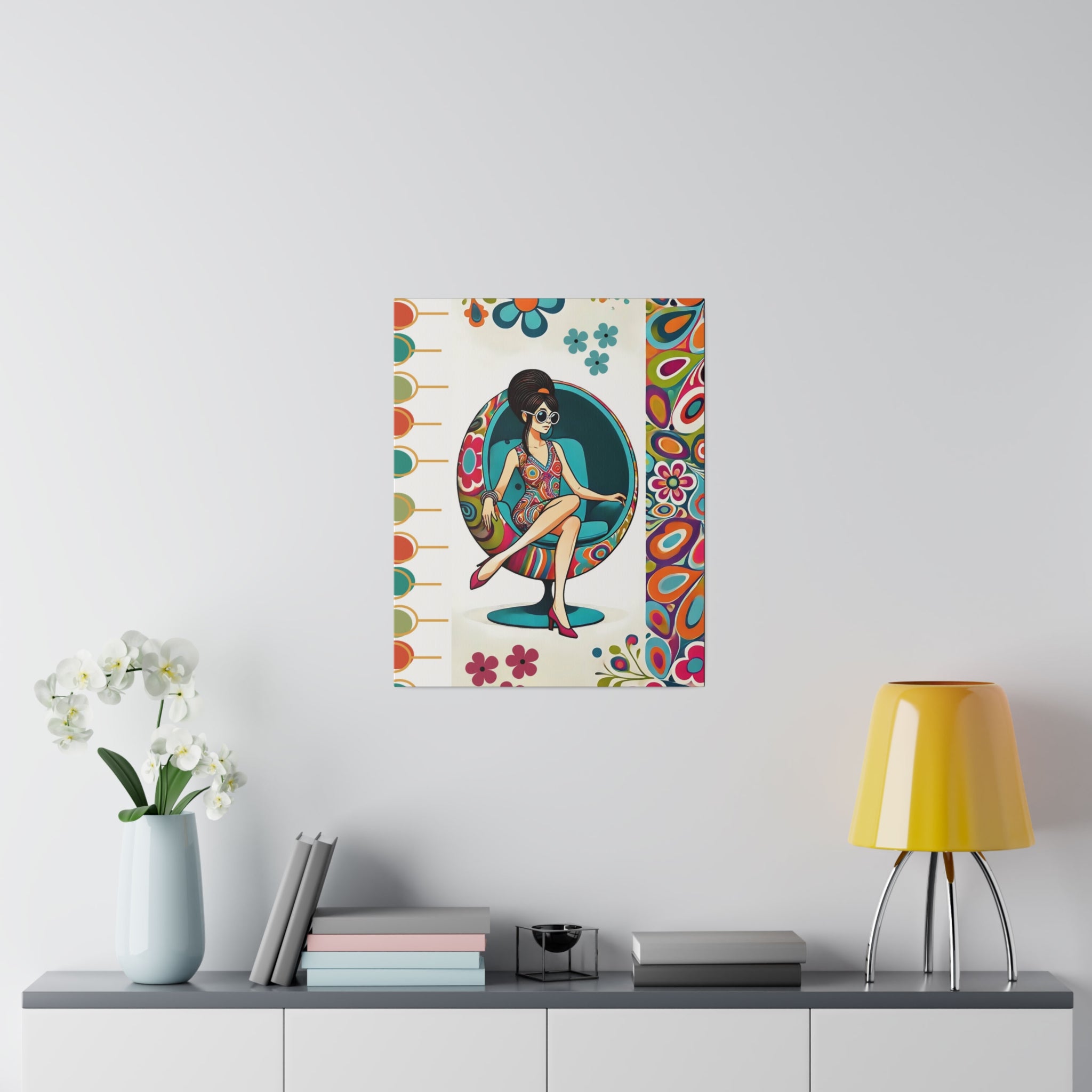 Hippie Chick Art, Retro Flower Power, Mod Gal Matte Canvas Mid Century Modern Wall Art - Mid Century Modern Gal