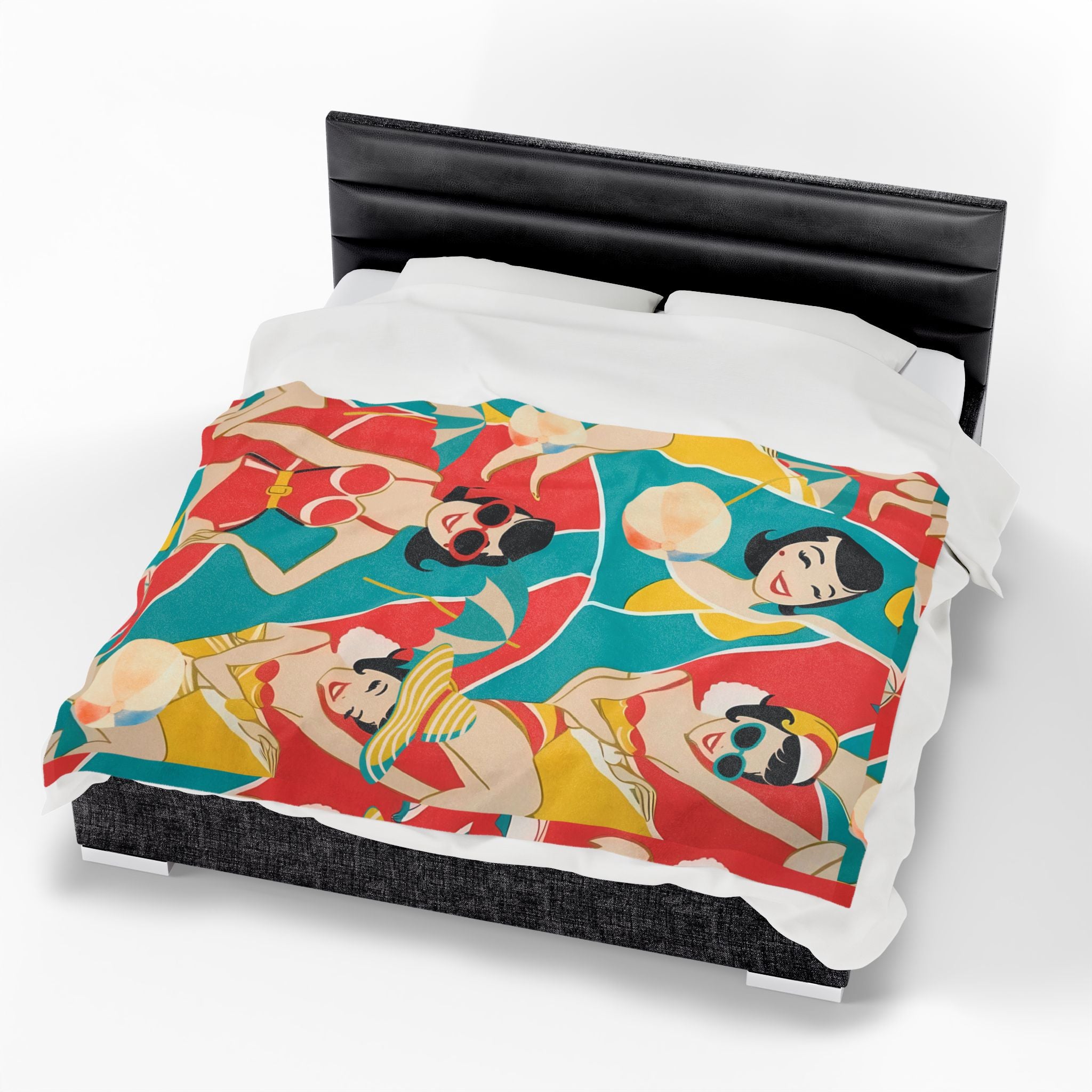 Summer Mod Retro Beach Babe Vintage Girls Thin Lightweight Velveteen Plush Blanket - Mid Century Modern Gal