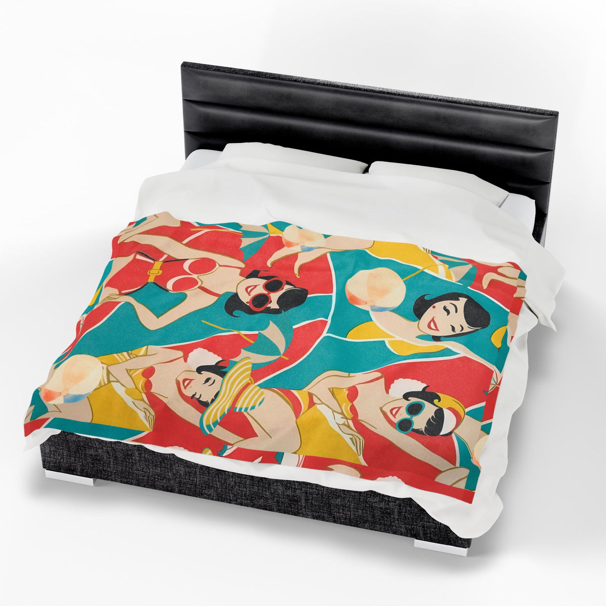 Summer Mod Retro Beach Babe Vintage Girls Thin Lightweight Velveteen Plush Blanket - Mid Century Modern Gal