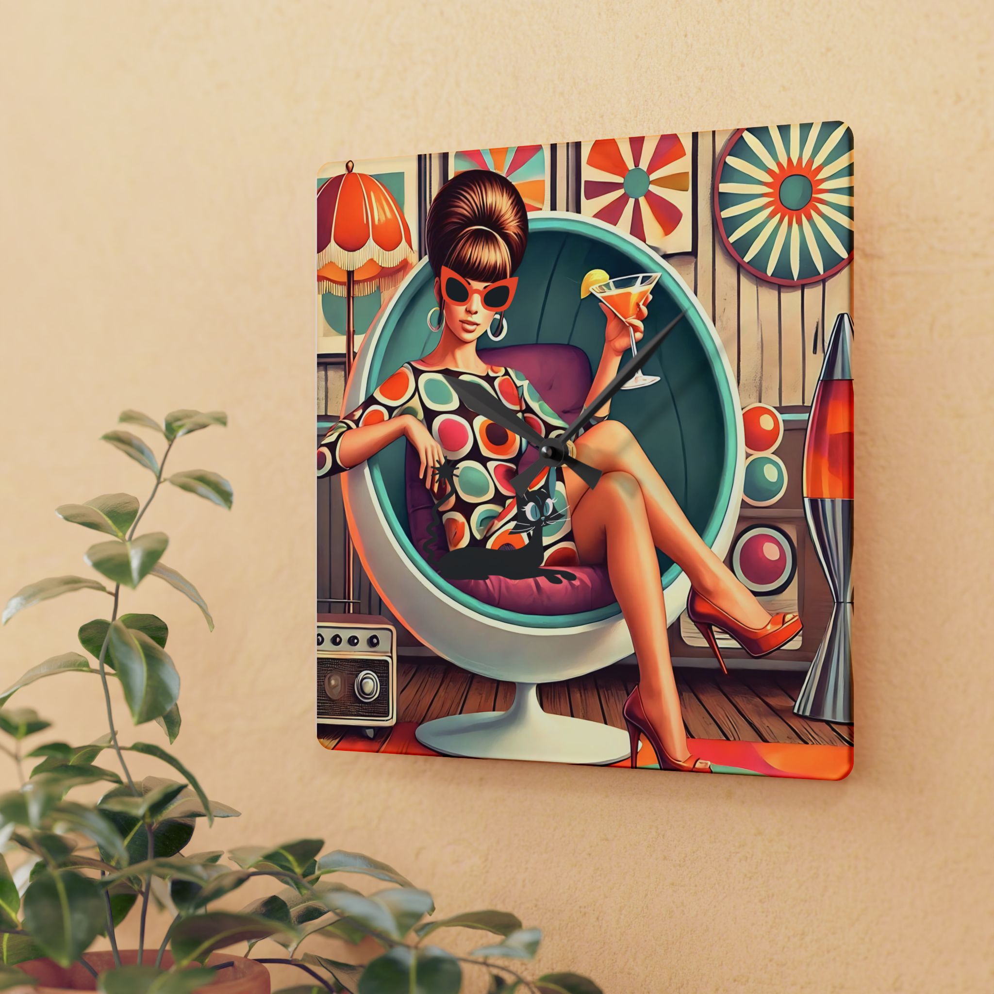 Mid Mod Gal Retro 60s Atomic Cat Mid Century Modern Wall Clock - Mid Century Modern Gal