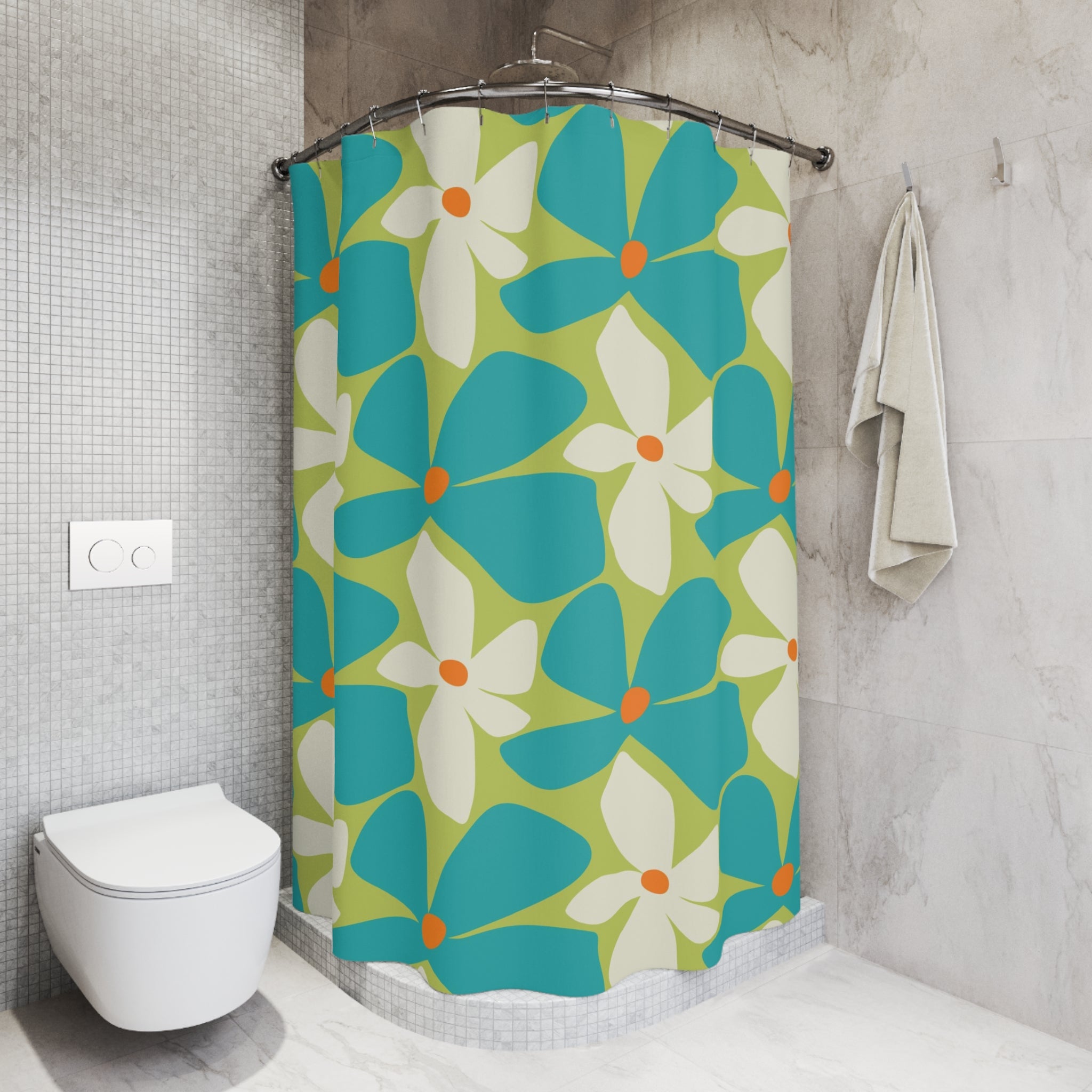 Retro Floral Vibrant Floral Shower Curtain - Brighten Your Bathroom Decor - Mid Century Modern Gal