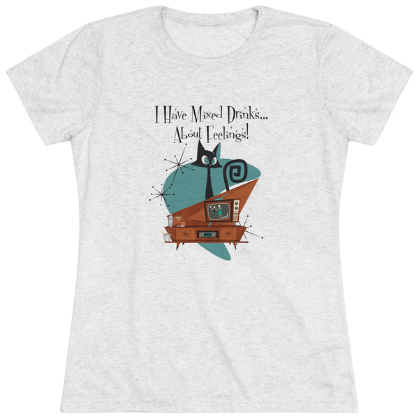 Atomic Kitschy Cat, Funny Cocktail Tee, Mid Century Modern Style Women's Triblend Tee