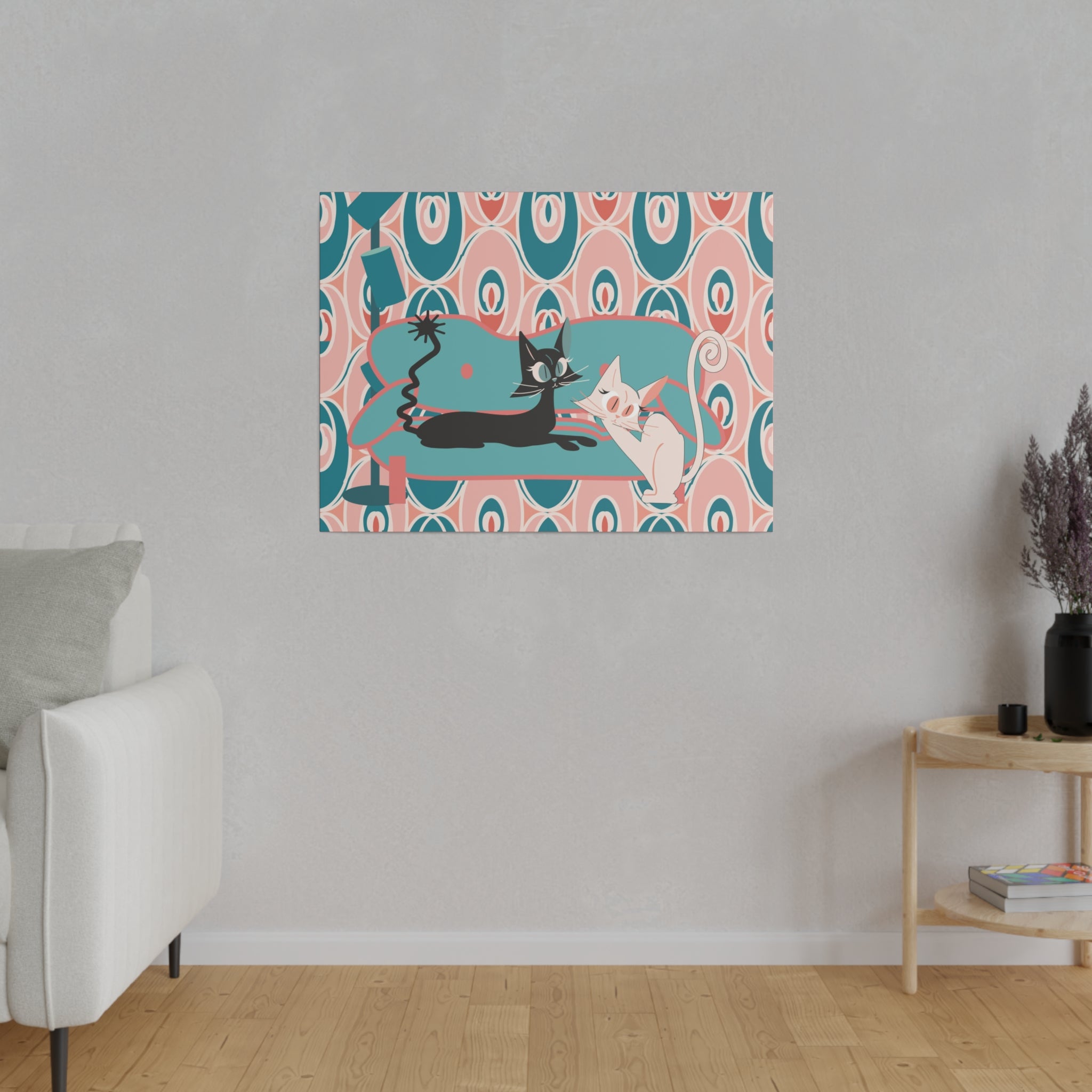 Atomic Cat Wall Art, Teak, Pink, Mid Century Modern Wall Art - Mid Century Modern Gal